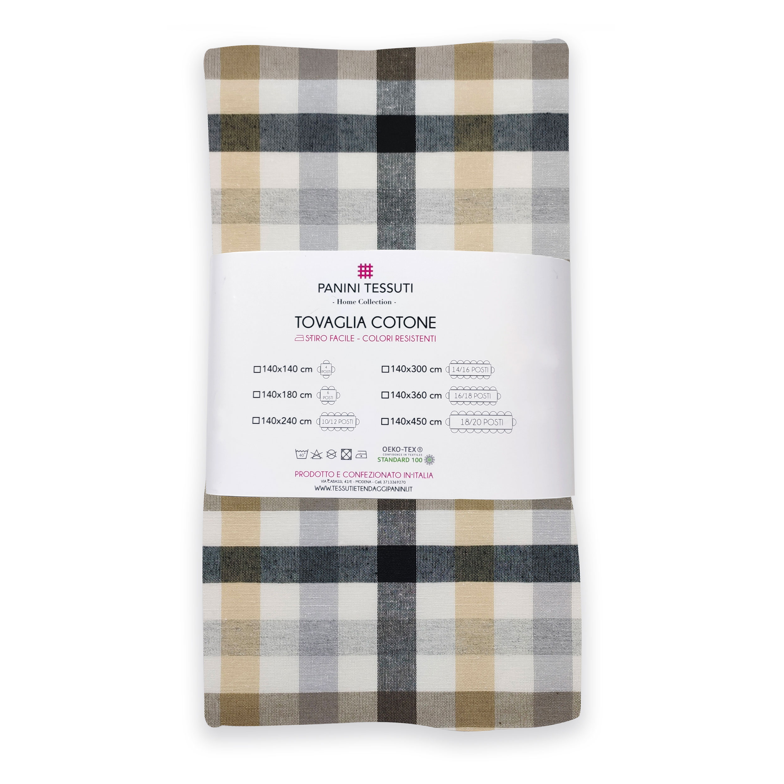 Grey Beige Checked Tablecloth 140x240 cm Image