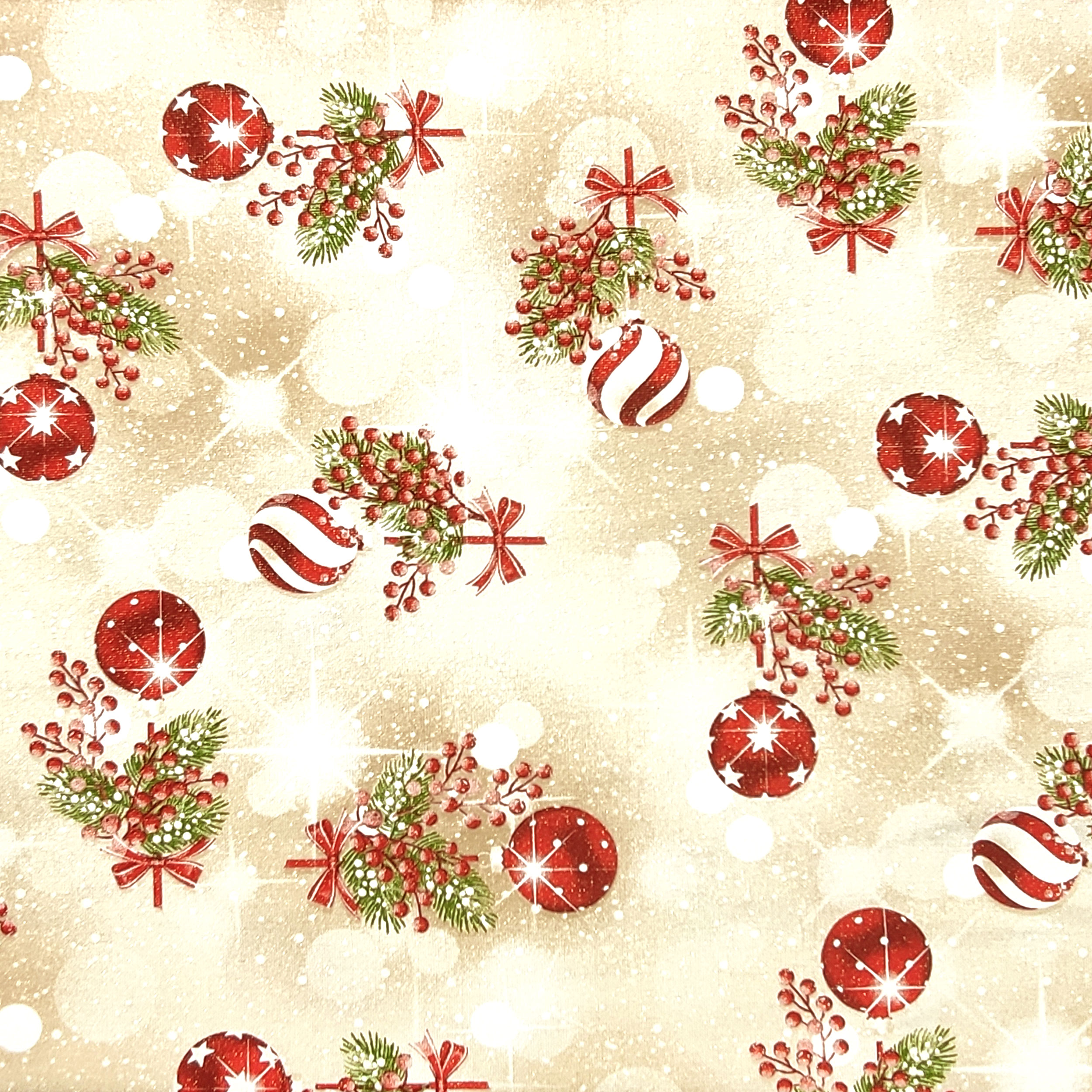Tissu Lurex doré avec boules de Noël Image