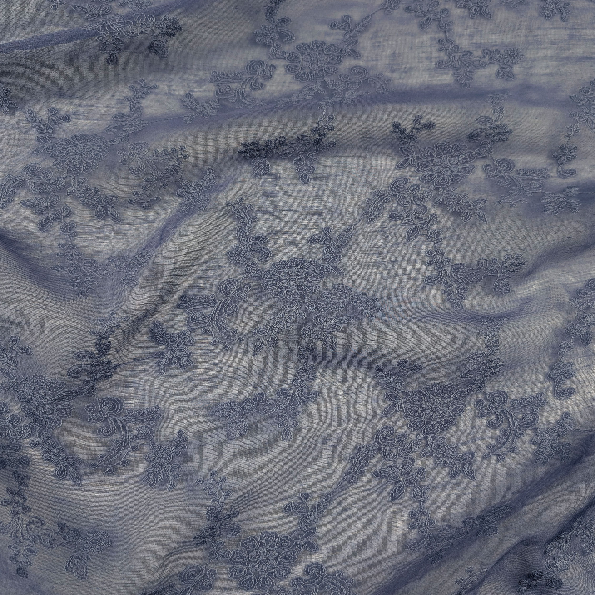 Blue Embroidered Muslin Cloth with Flowers, 80x135 cm Image