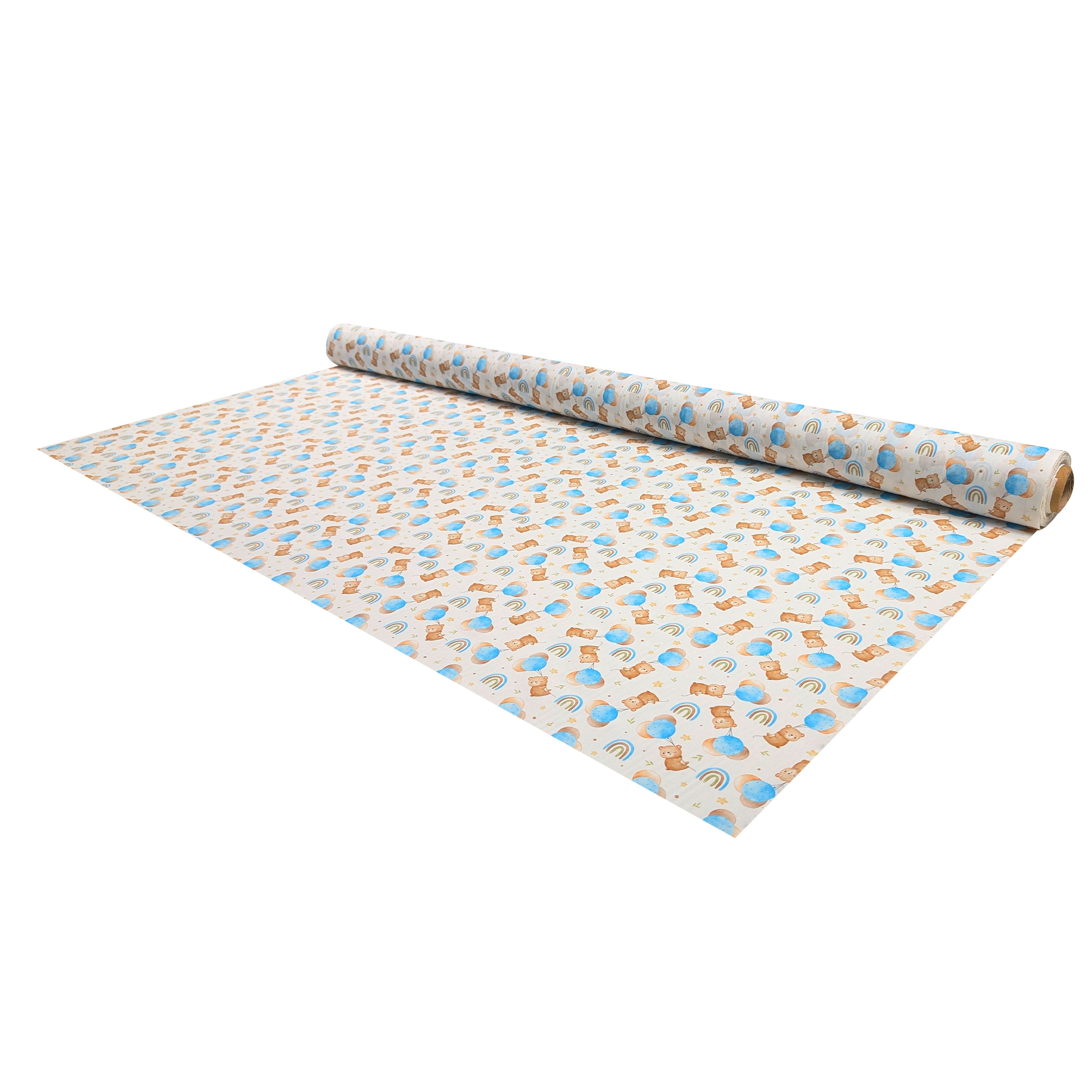 Light Blue Percale Cotton with Bears and Balloons Image