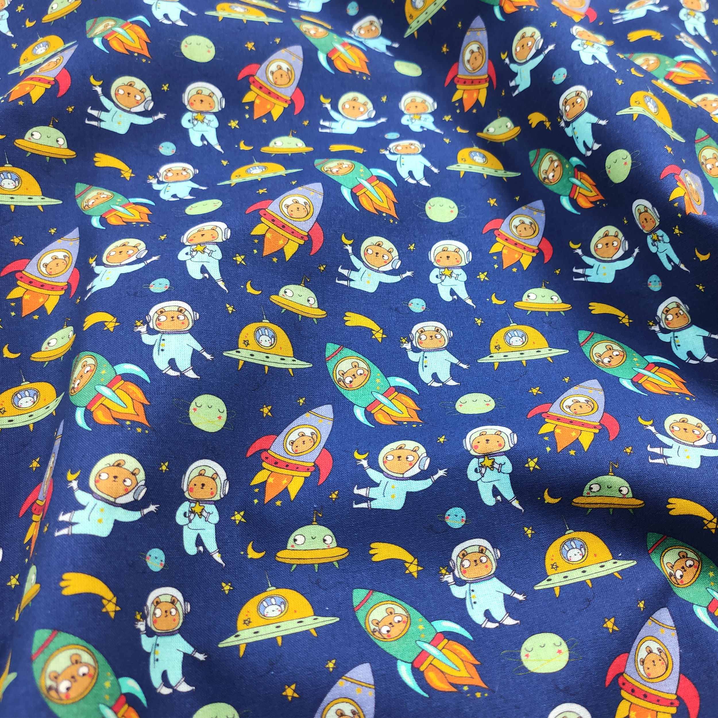 Ritaglio Cotone Orsetti Astronauti Piccoli 50x150 cm