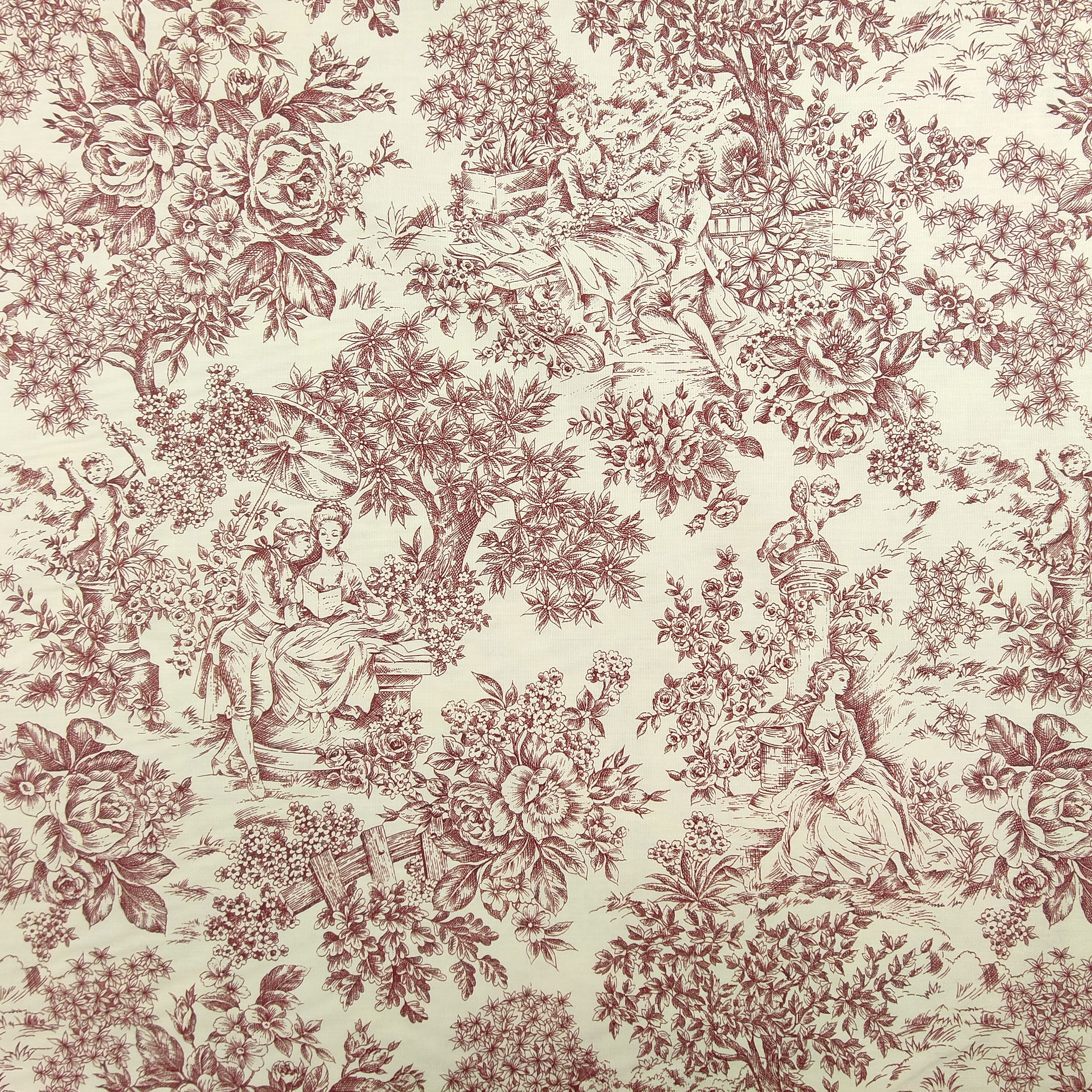 Panama Fabric Toile De Jouy Rouge Crème Fond