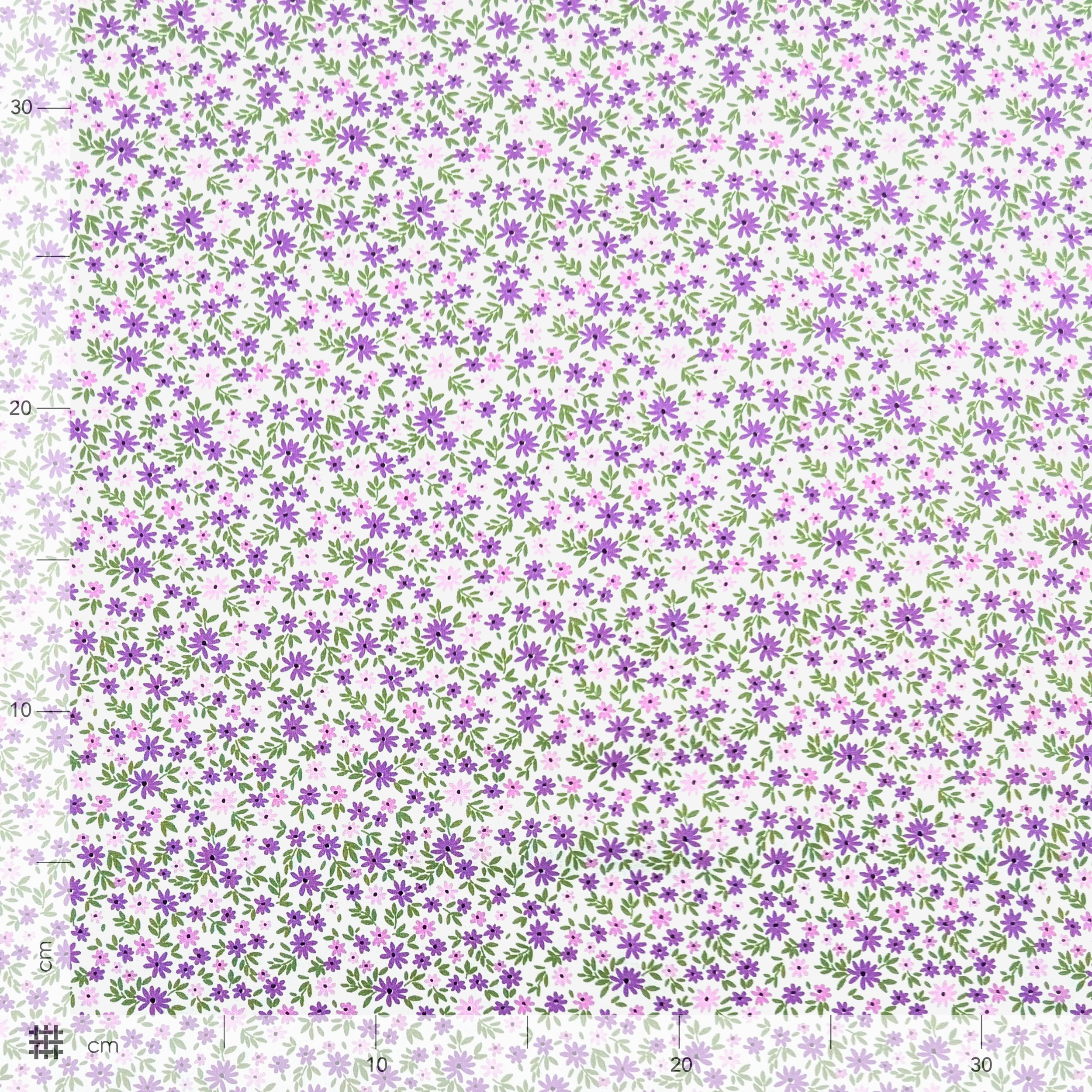 Cotton Poplin Purple and Lilac Flowers