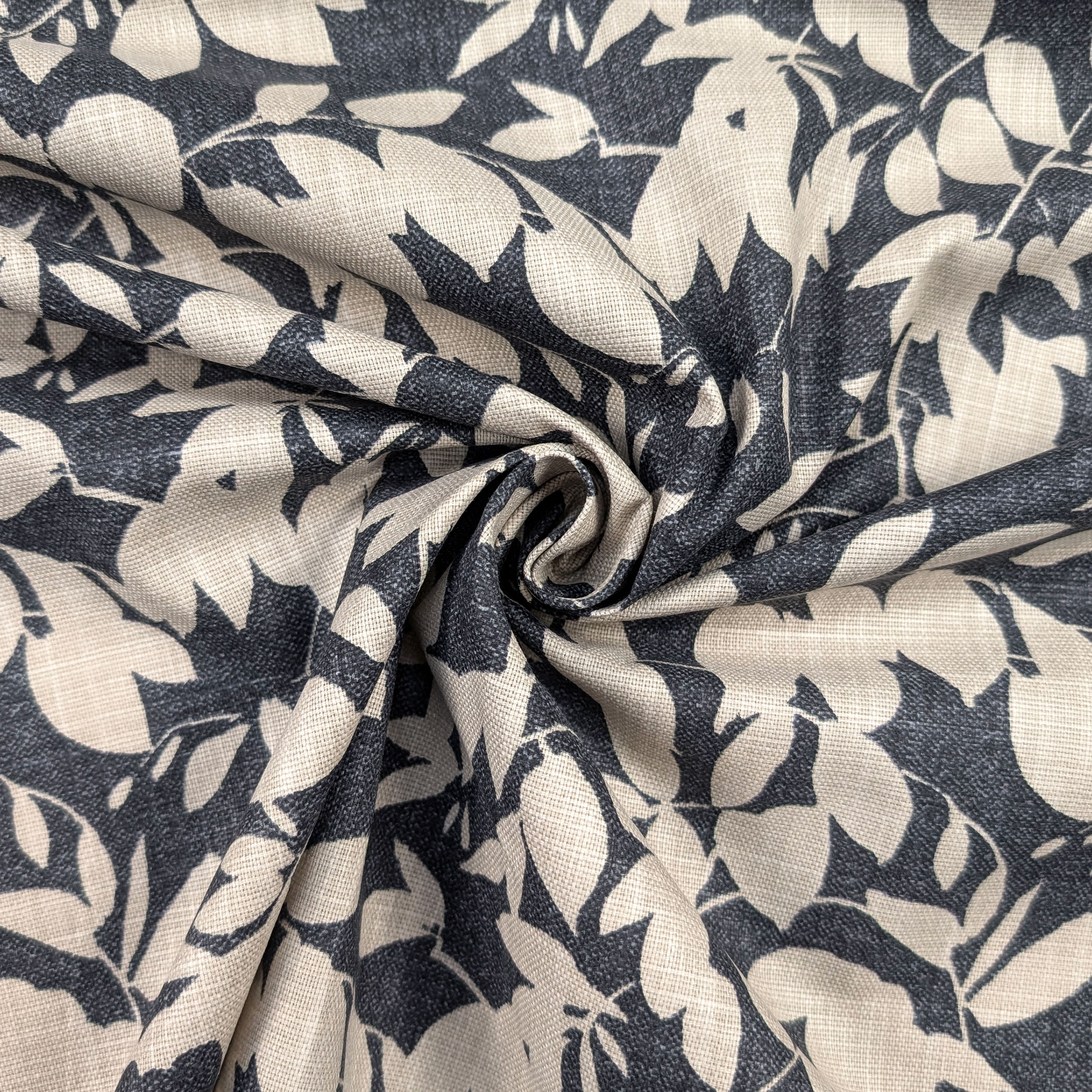 Cotton Linen Decor Leaves Background Anthracite Image