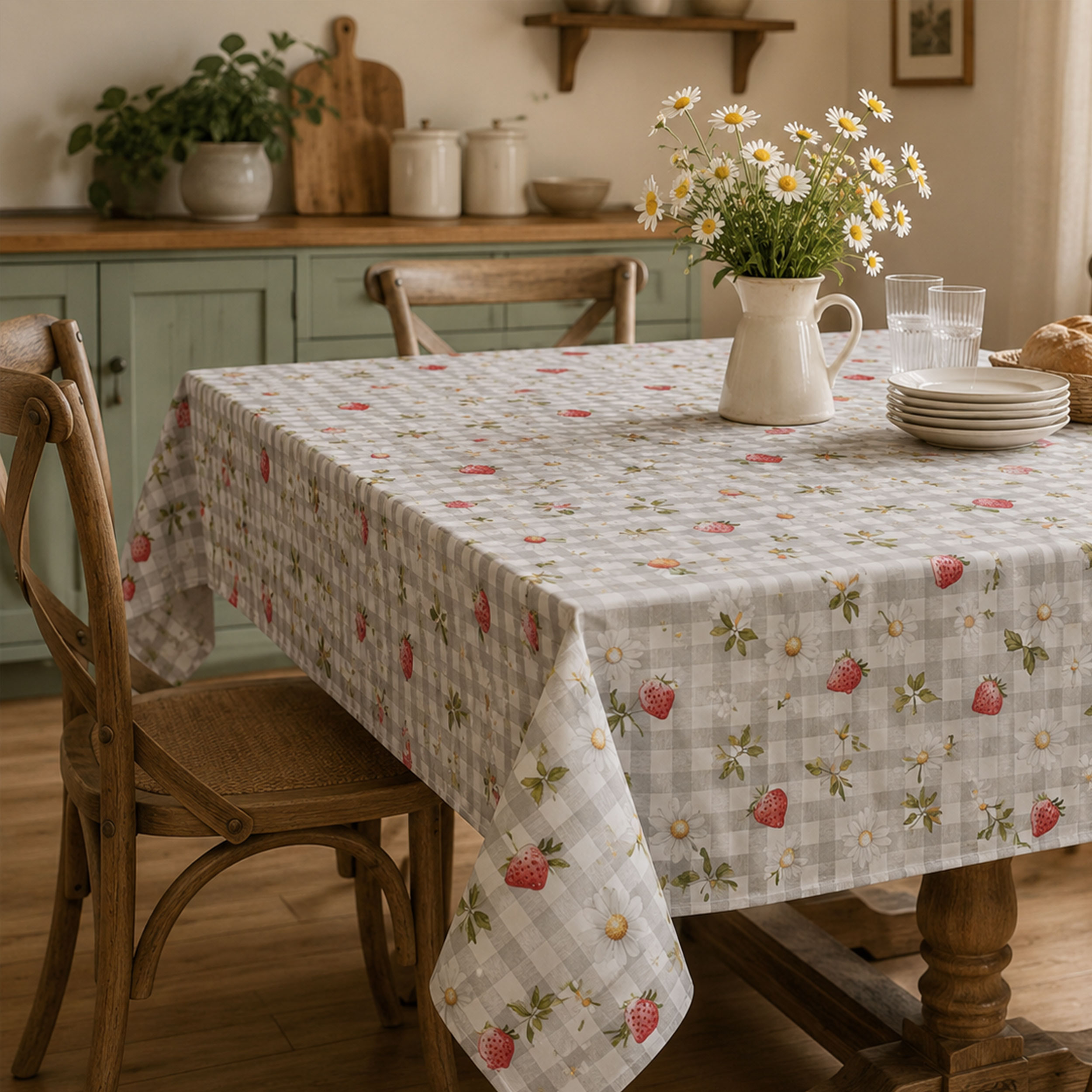Grey and Strawberry Check Cotton Poplin Image