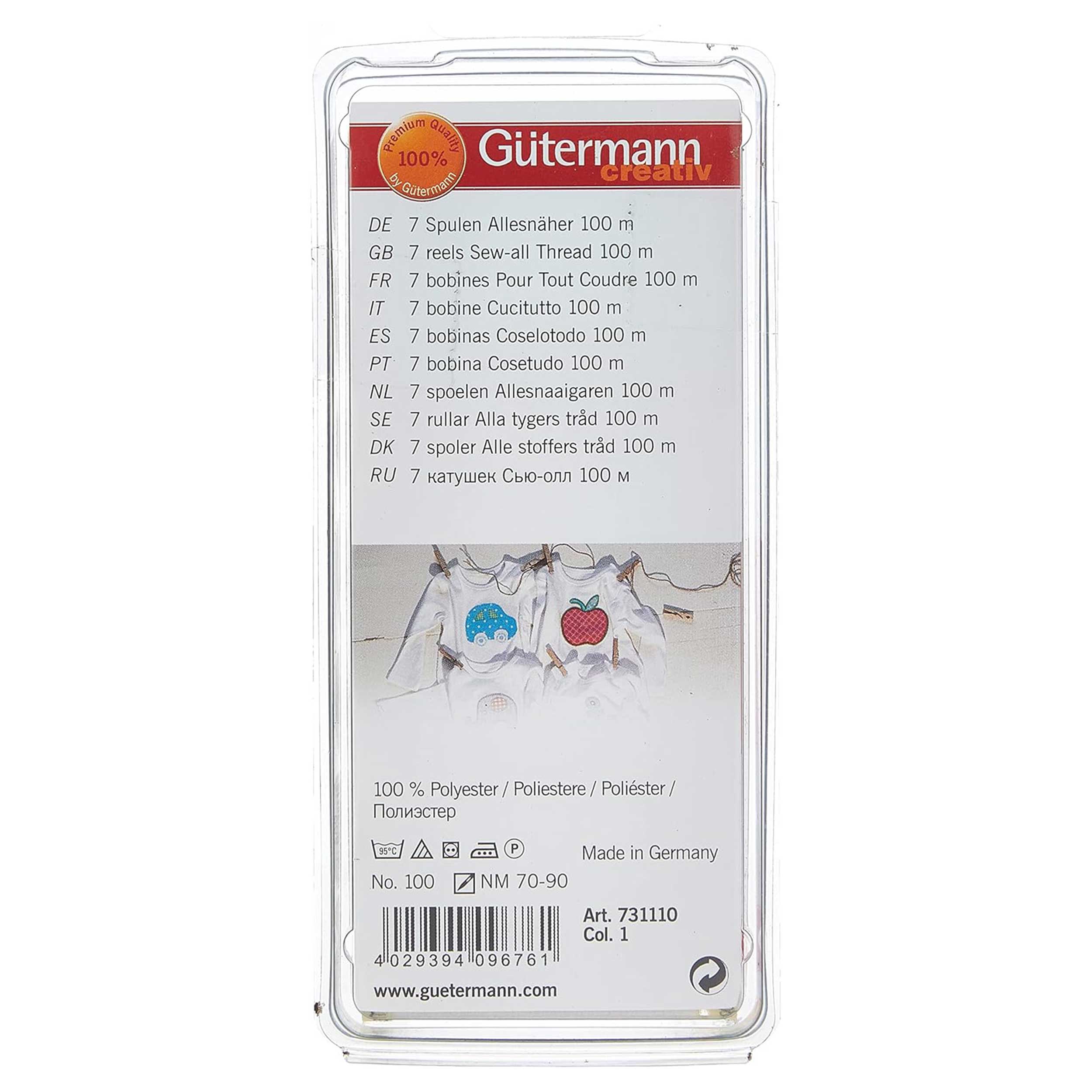 Gutermann Seamstress 7 Spools 100 m Black and White Image