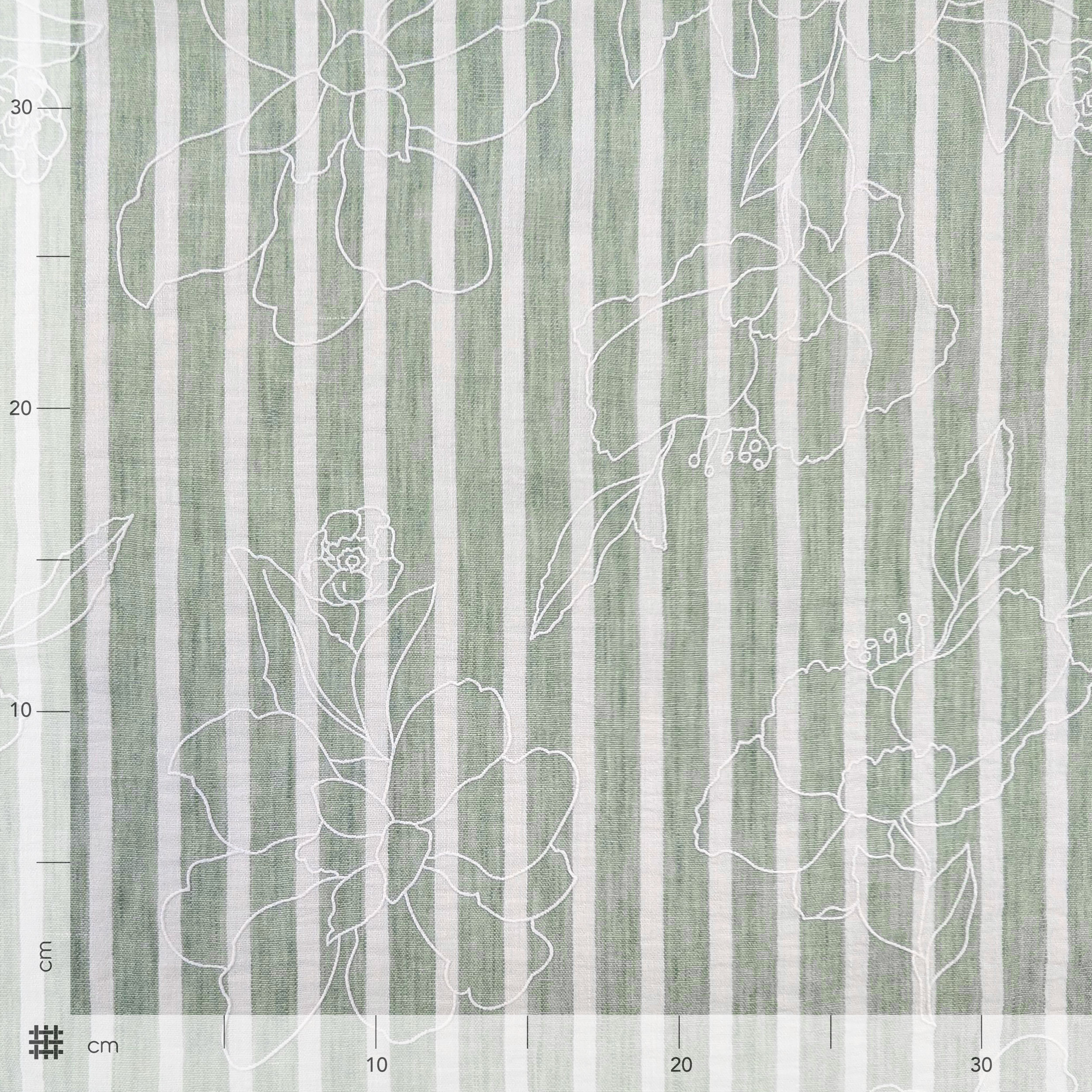 Mixed Linen Green and White Stripes with Flowers Image