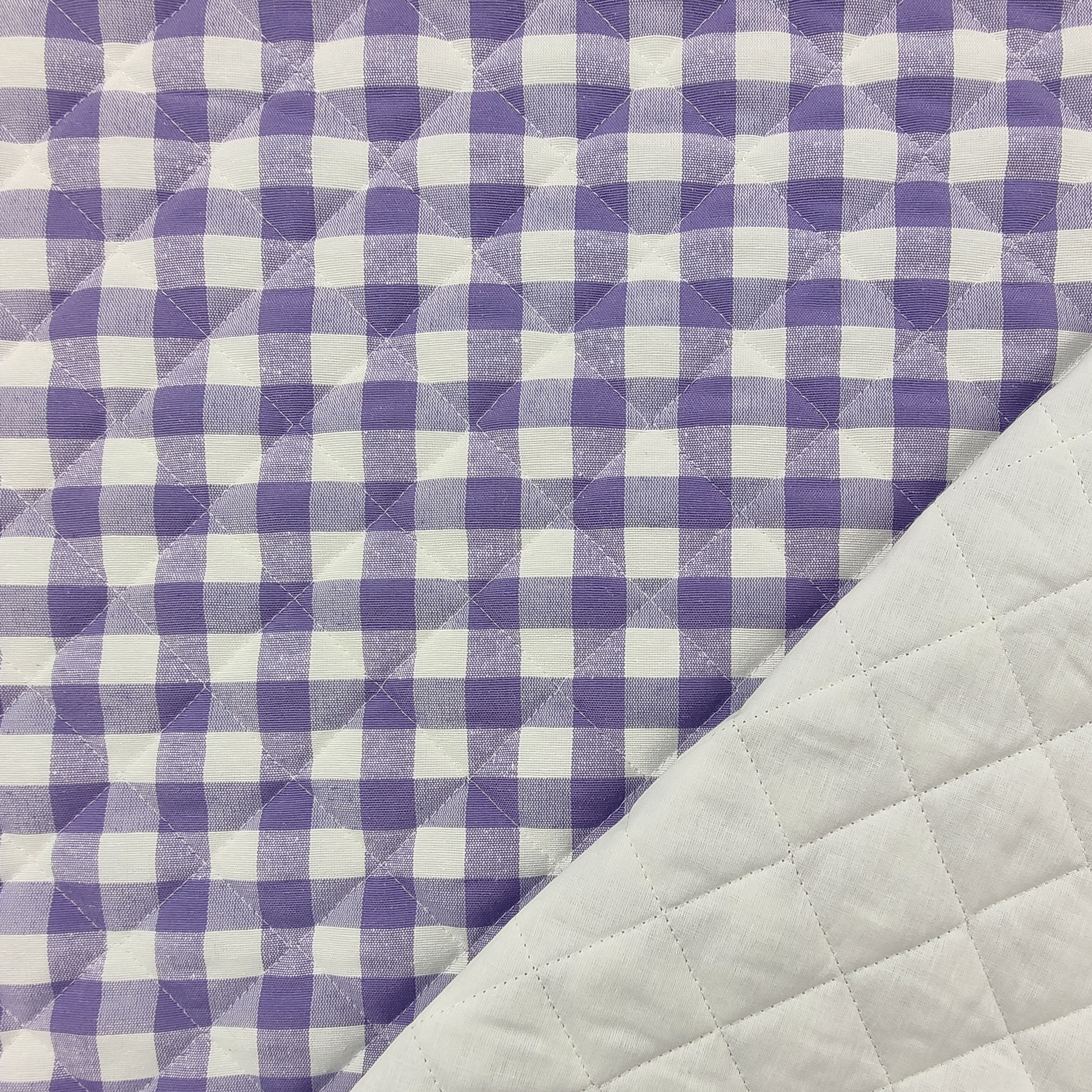 Thread Dyed Quilted Fabric with Lilac Check Pattern Image