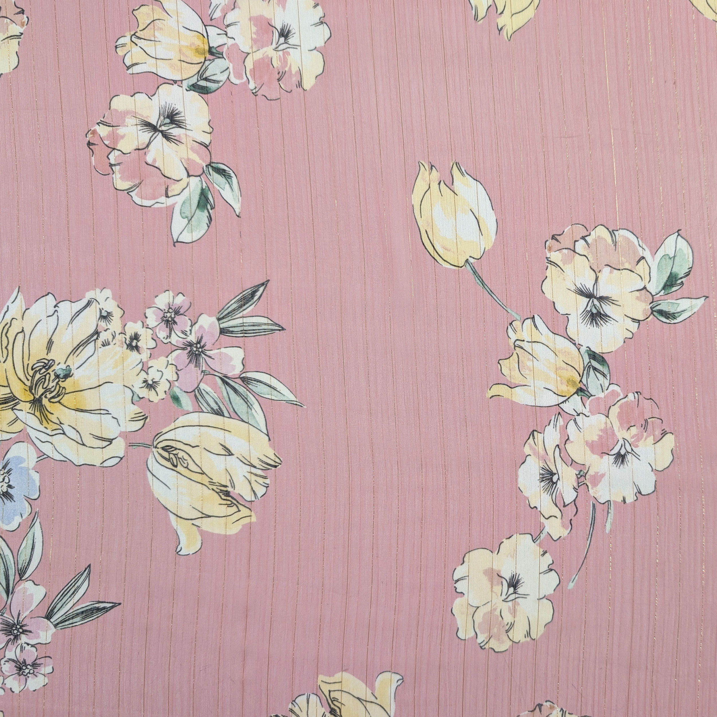 Chiffon Lurex Flowers and Stripes Pink Background Image