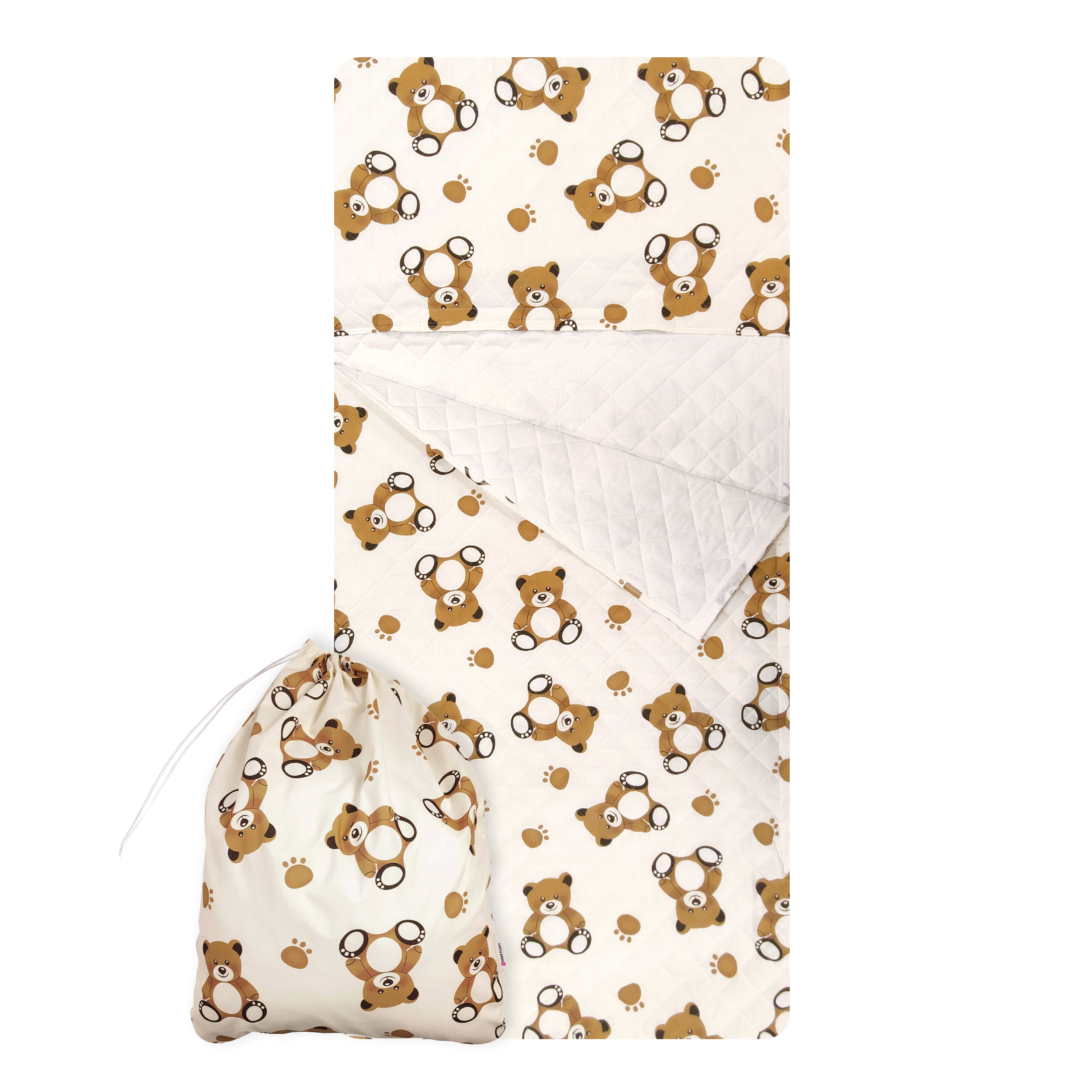 Ours en sac de couchage Fond blanc