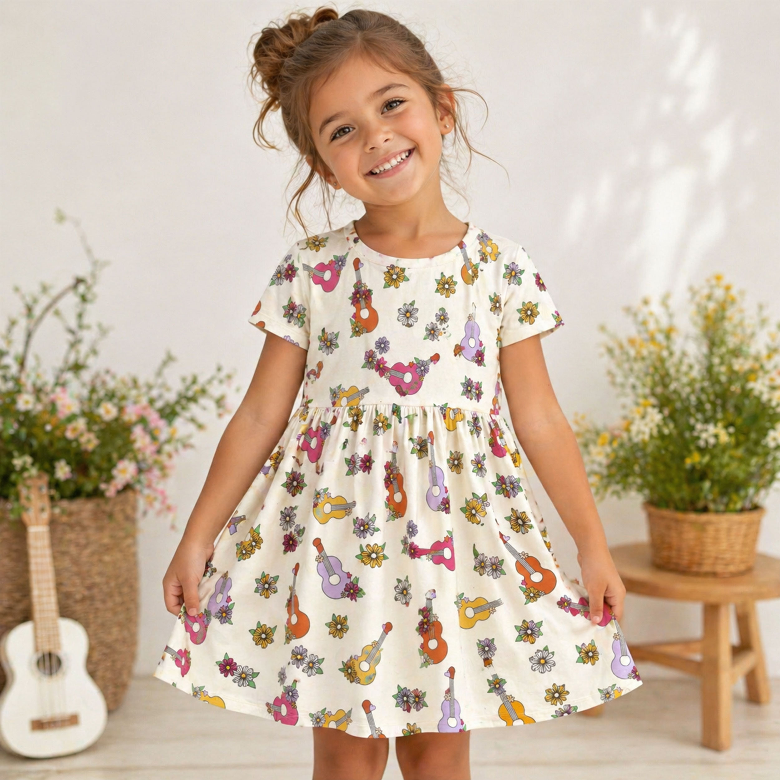 Jersey Cotton Guitars and Flowers Image