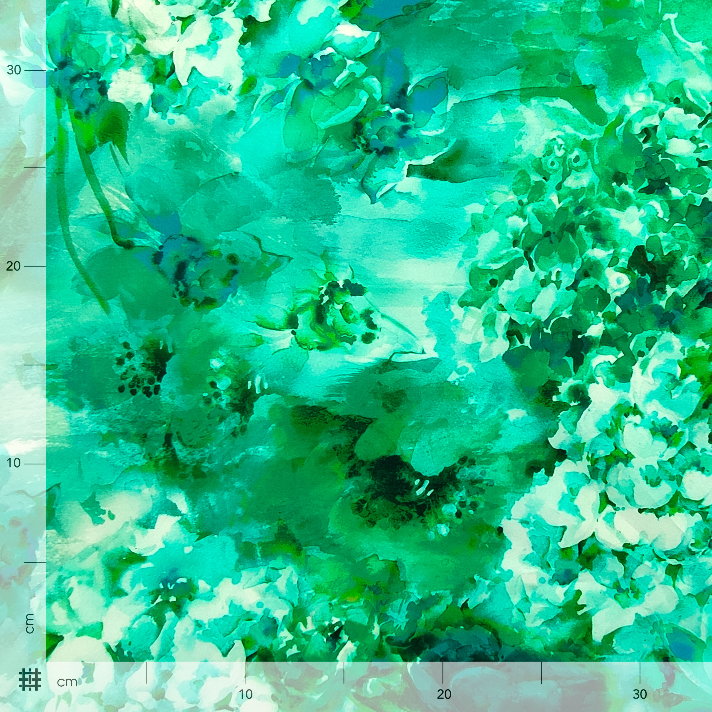 Stretch Cotton Painted Flower Pattern Green