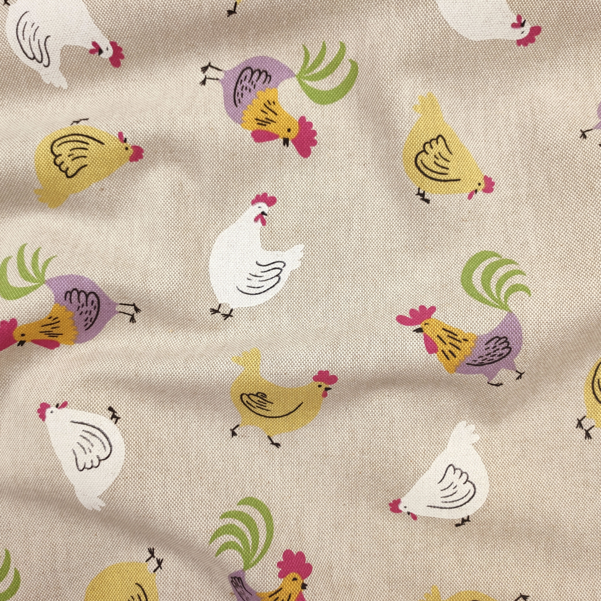 Panama Fabric Remnant – Colourful Hens, 130x140 cm Image
