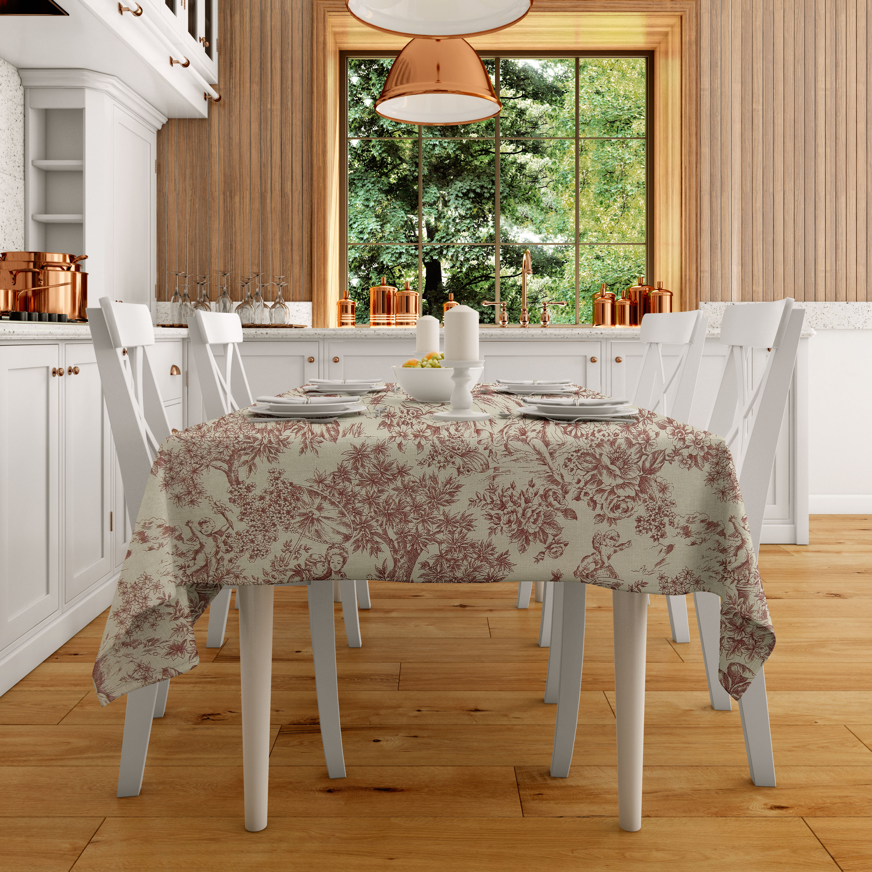 Panama Fabric Toile De Jouy Rouge Crème Fond