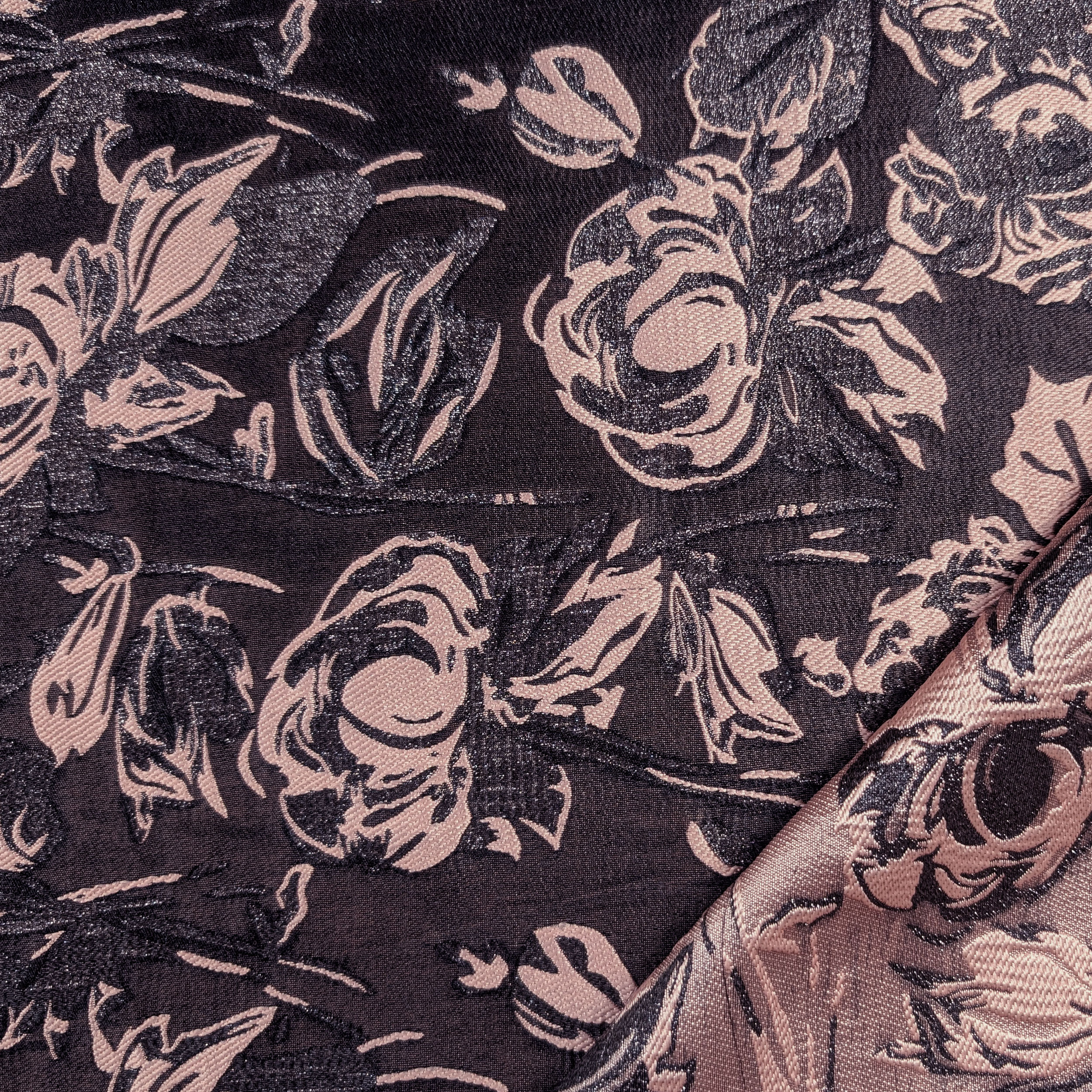 Brocado Alta Moda Floral Fondo Rosa Negro Image