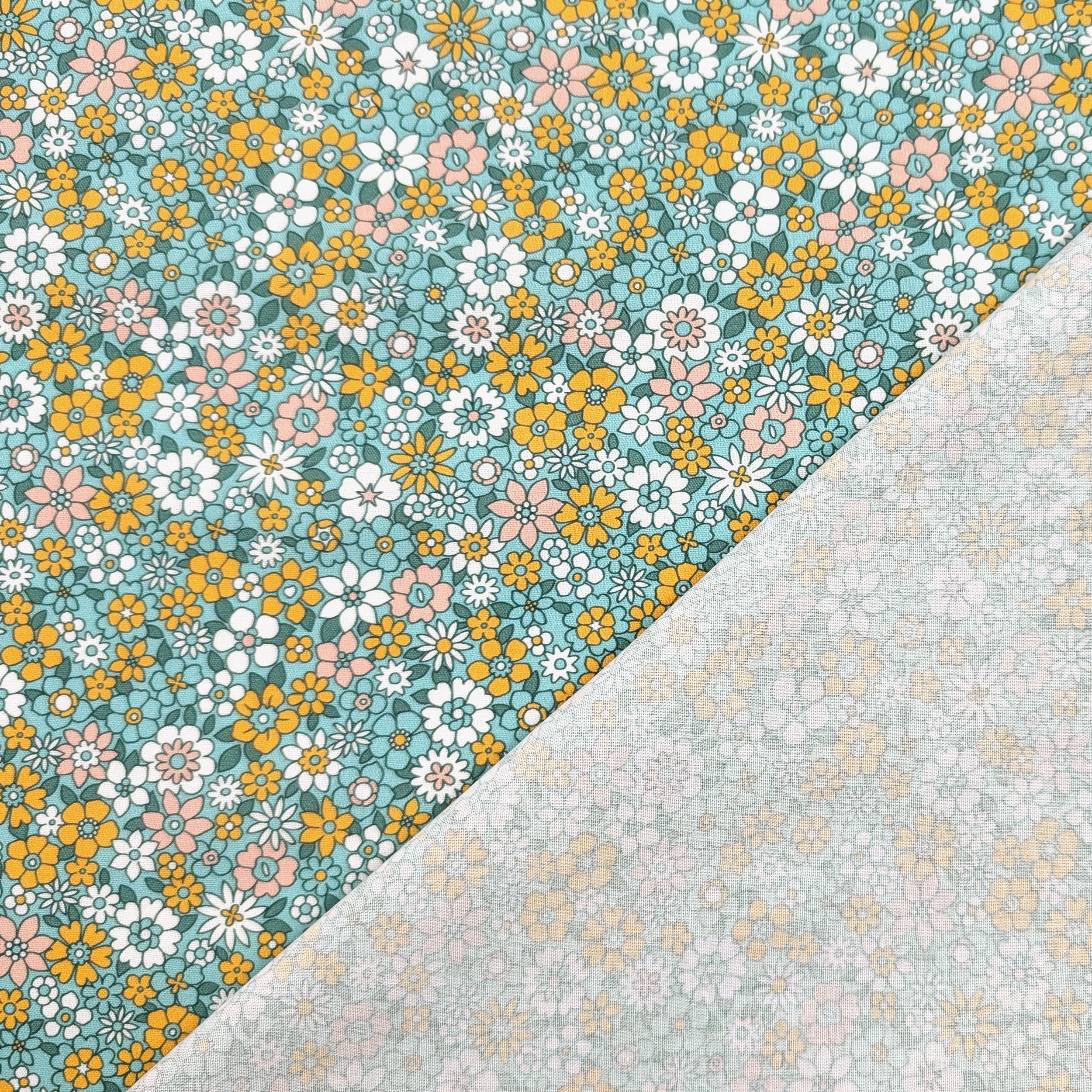 Poplin Cotton Yellow Flowers Green Background Image