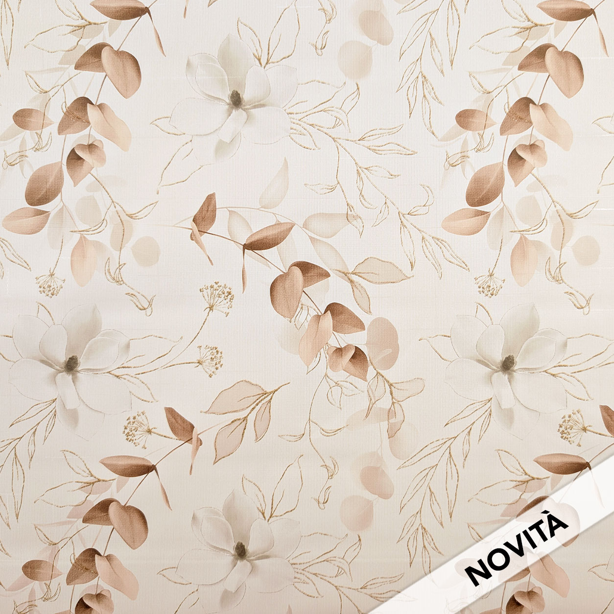 Fabric for Soft Plasticised Tablecloth Branches and Flowers Beige Image
