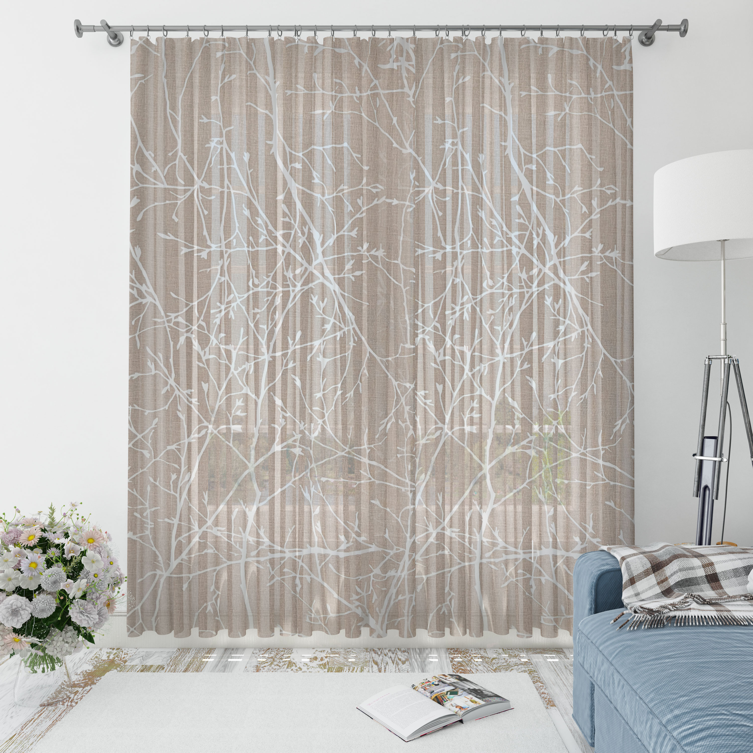Curtain Fabric Rami Devorè Dove Grey Image