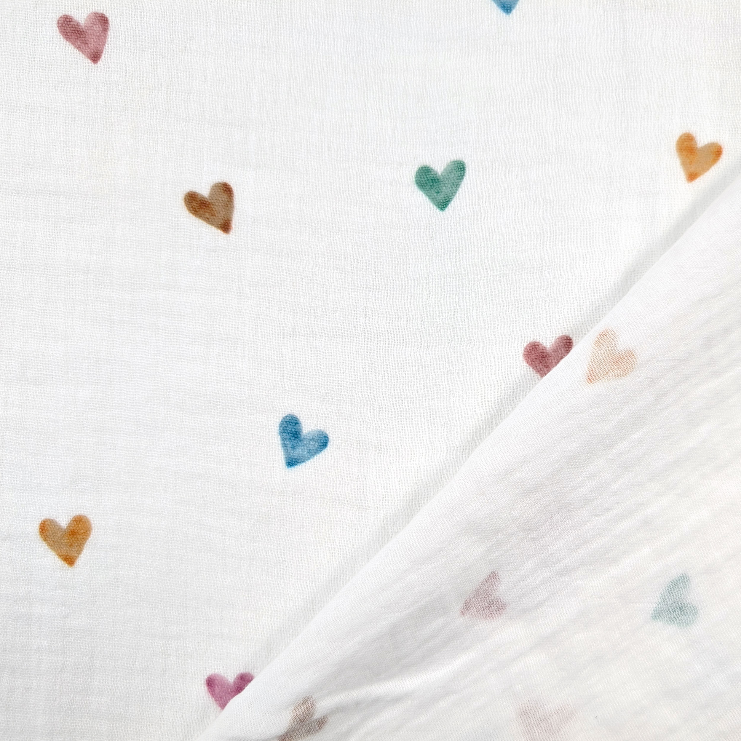 Cutout muslin cotton muslin coloured hearts 90x130 cm Image