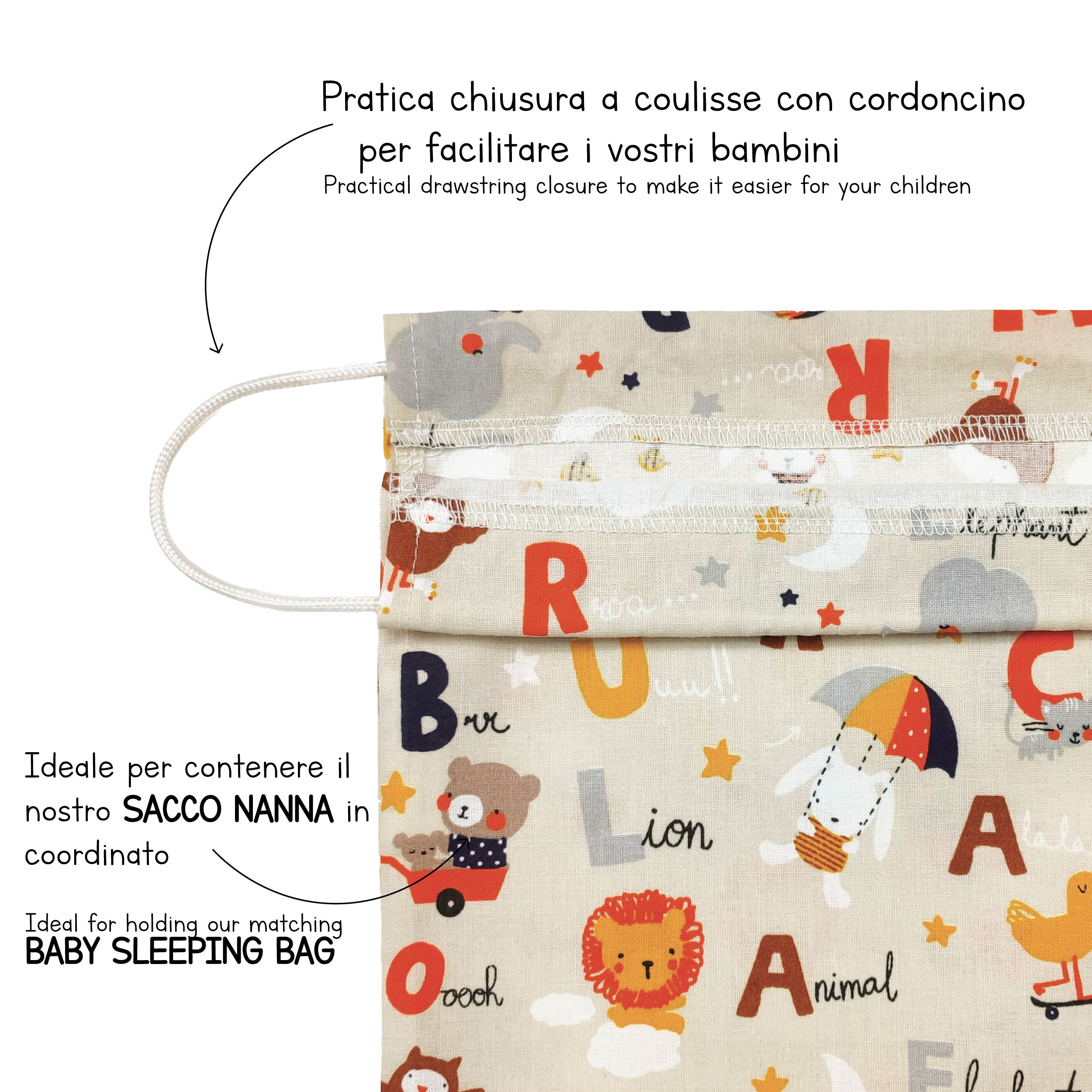 Sac de jardin d'enfants Animaux et lettres