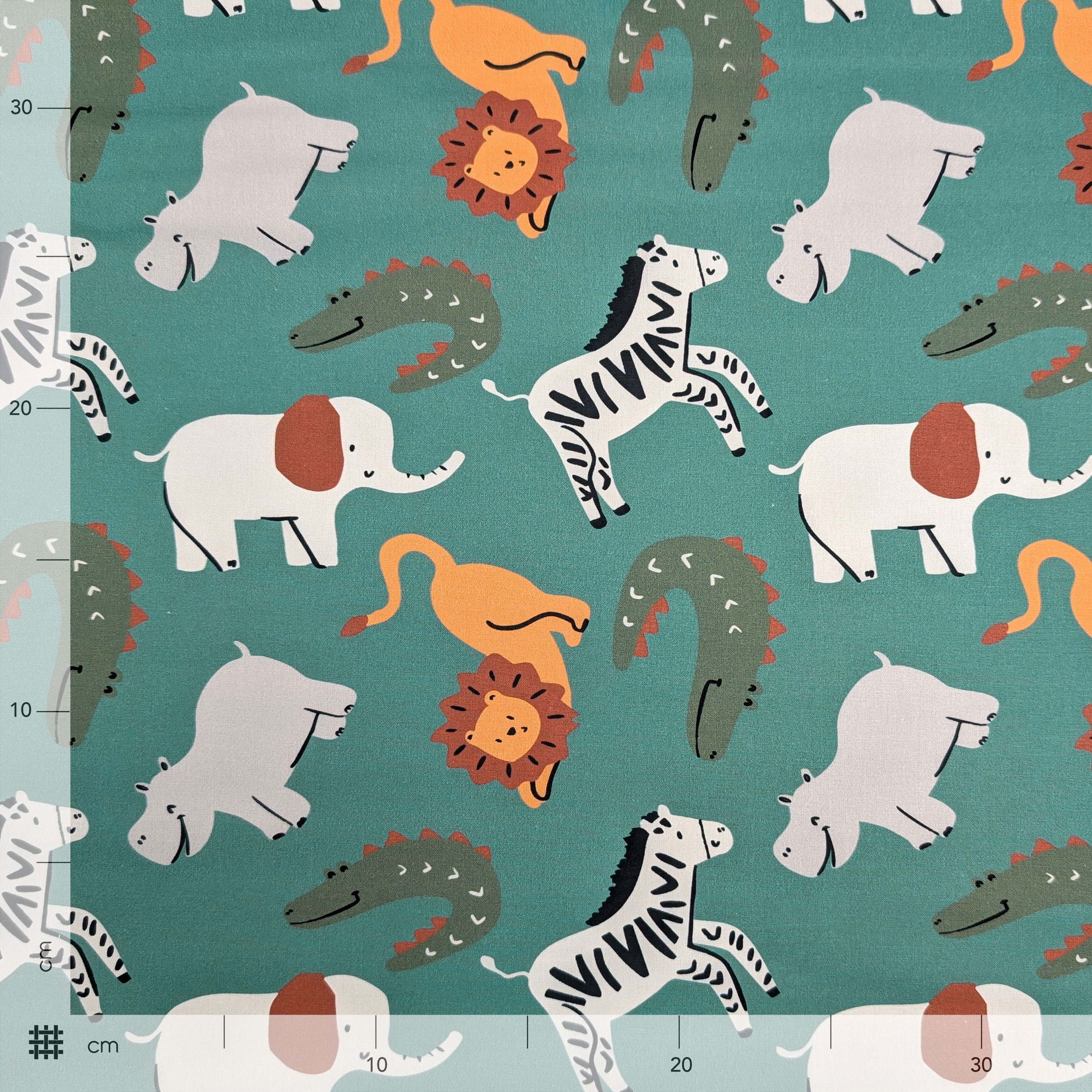 Poplin Cotton Savannah Animals Green Background Image