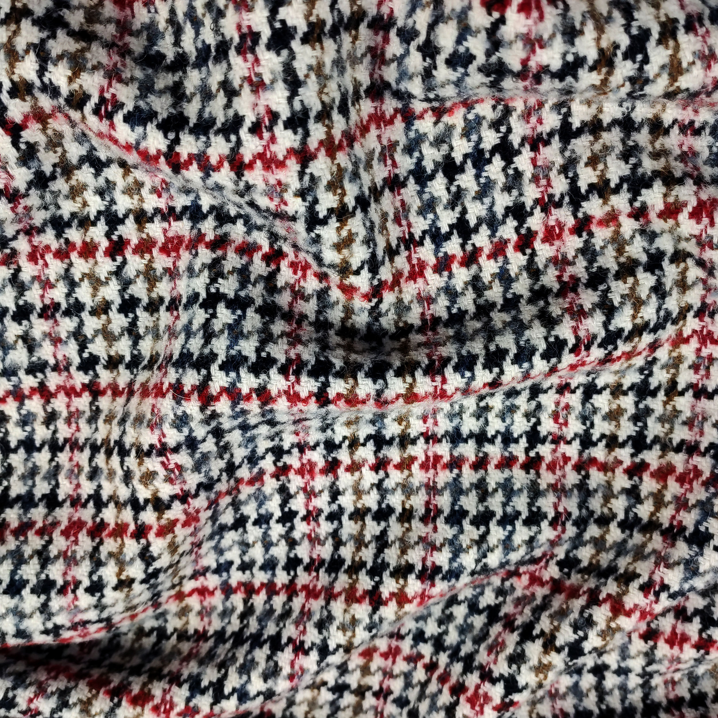 Pied de Poule Tweed de coton mélangé rouge et beige