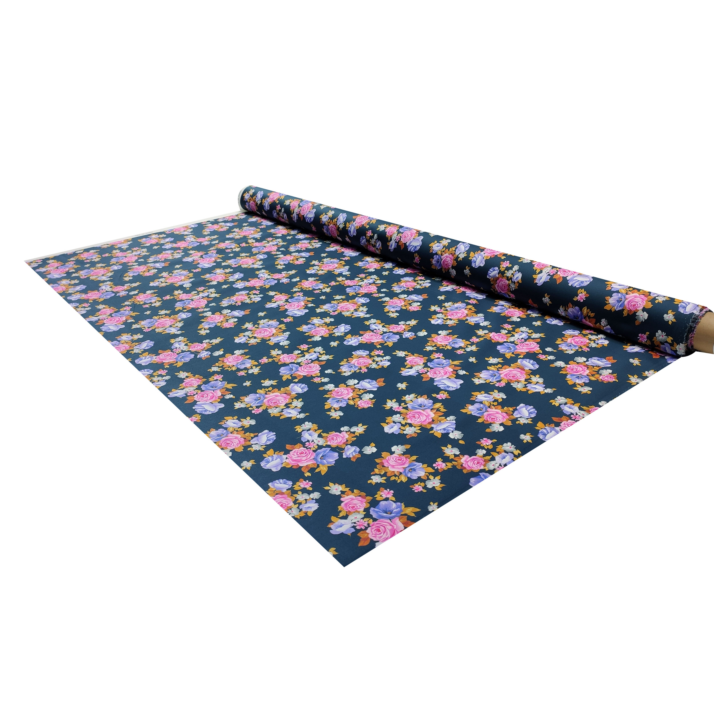 Floral Cotton Satin Navy Background