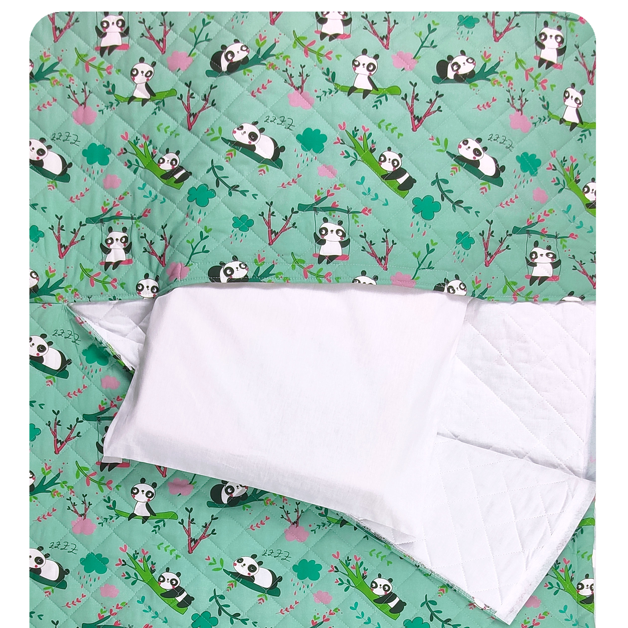 Sac de couchage à motif de panda fond vert menthe - Panini Fabrics Image
