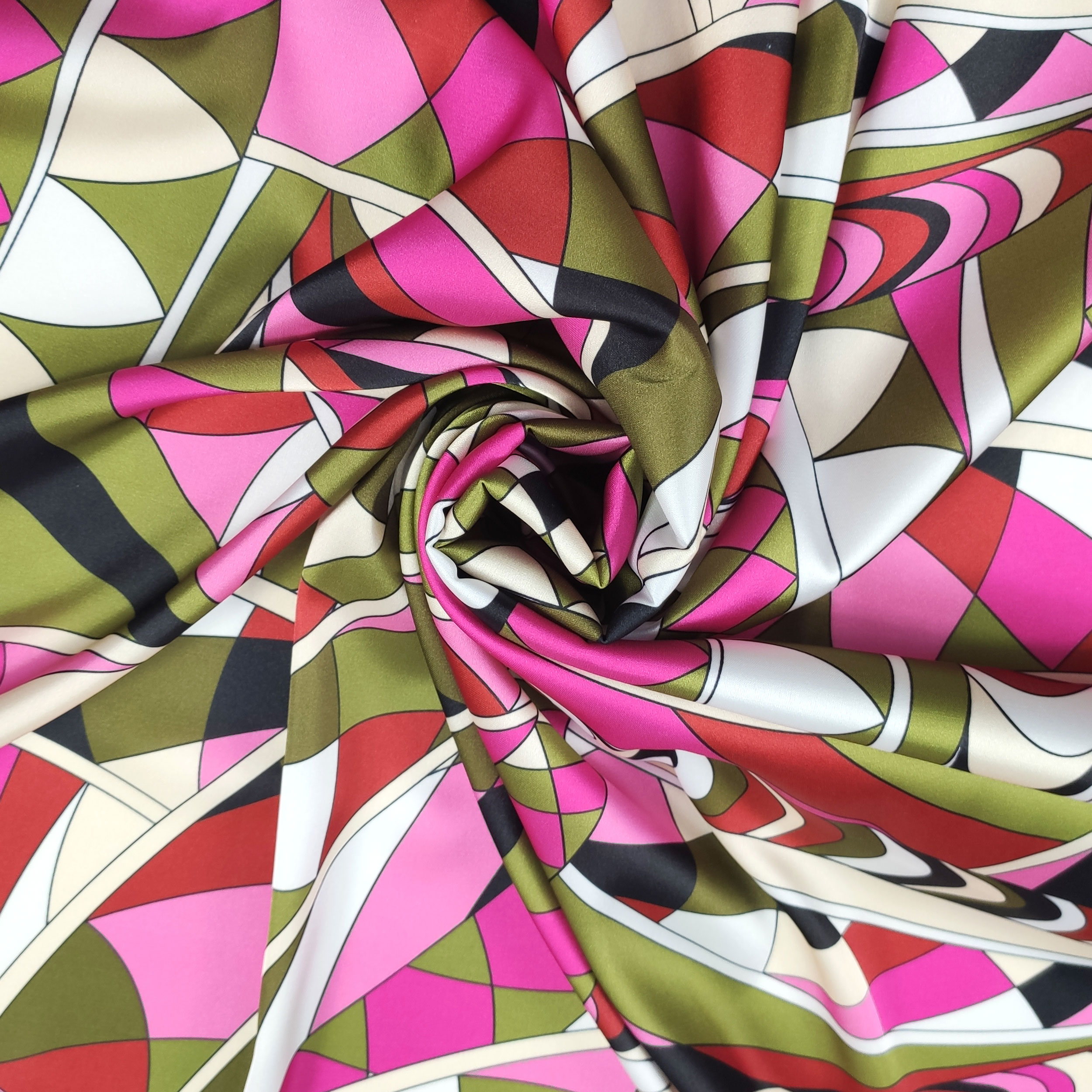 Conjunto Satén Elástico Moda Fantasía Abstracta Fuxia