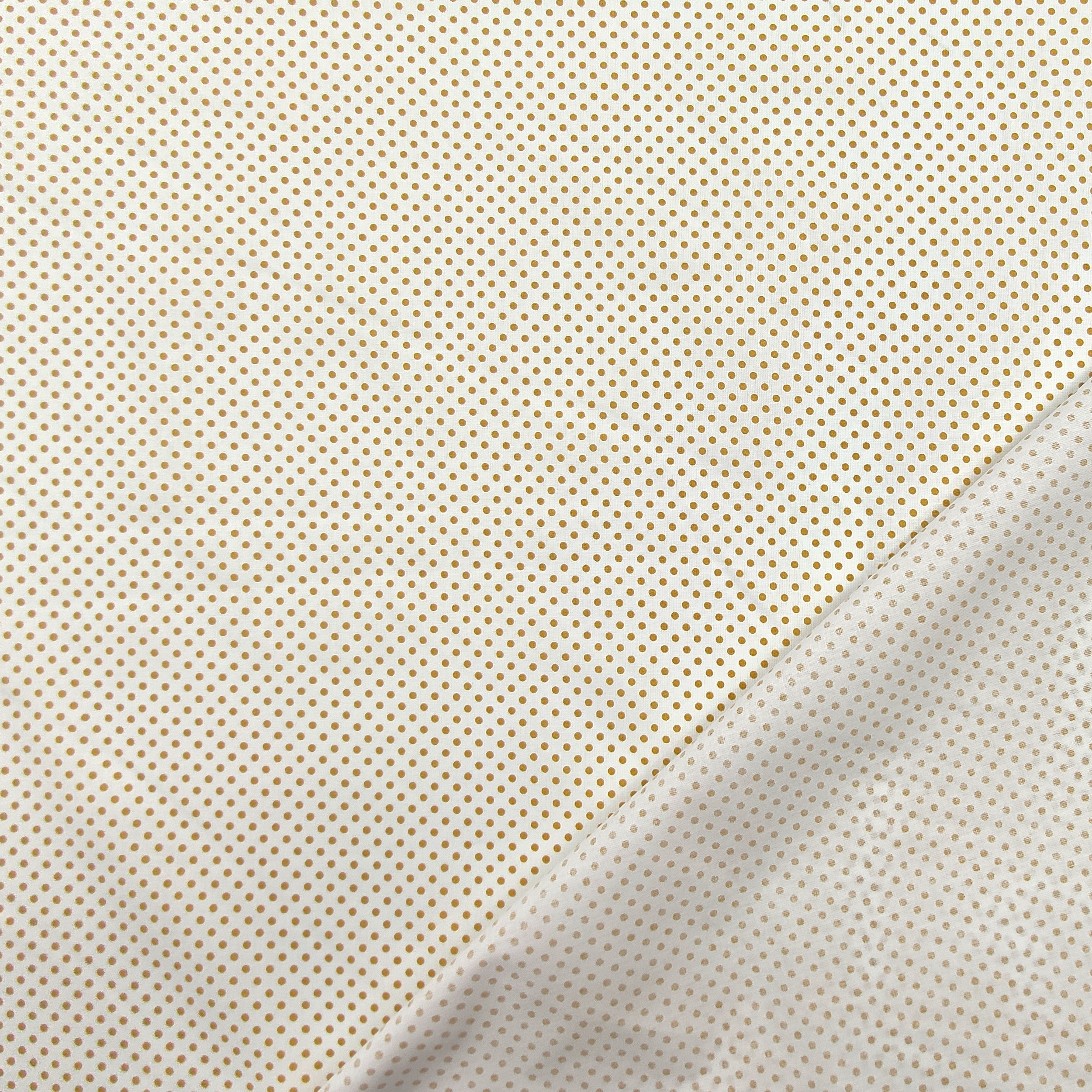 Baumwollstoff Weiß Senf Polka Dot