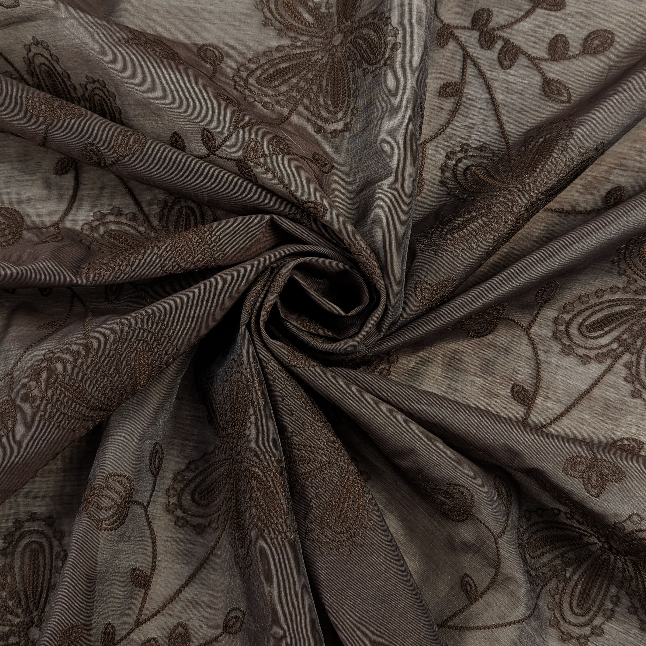 Embroidered Muslin Brown Flowers Image