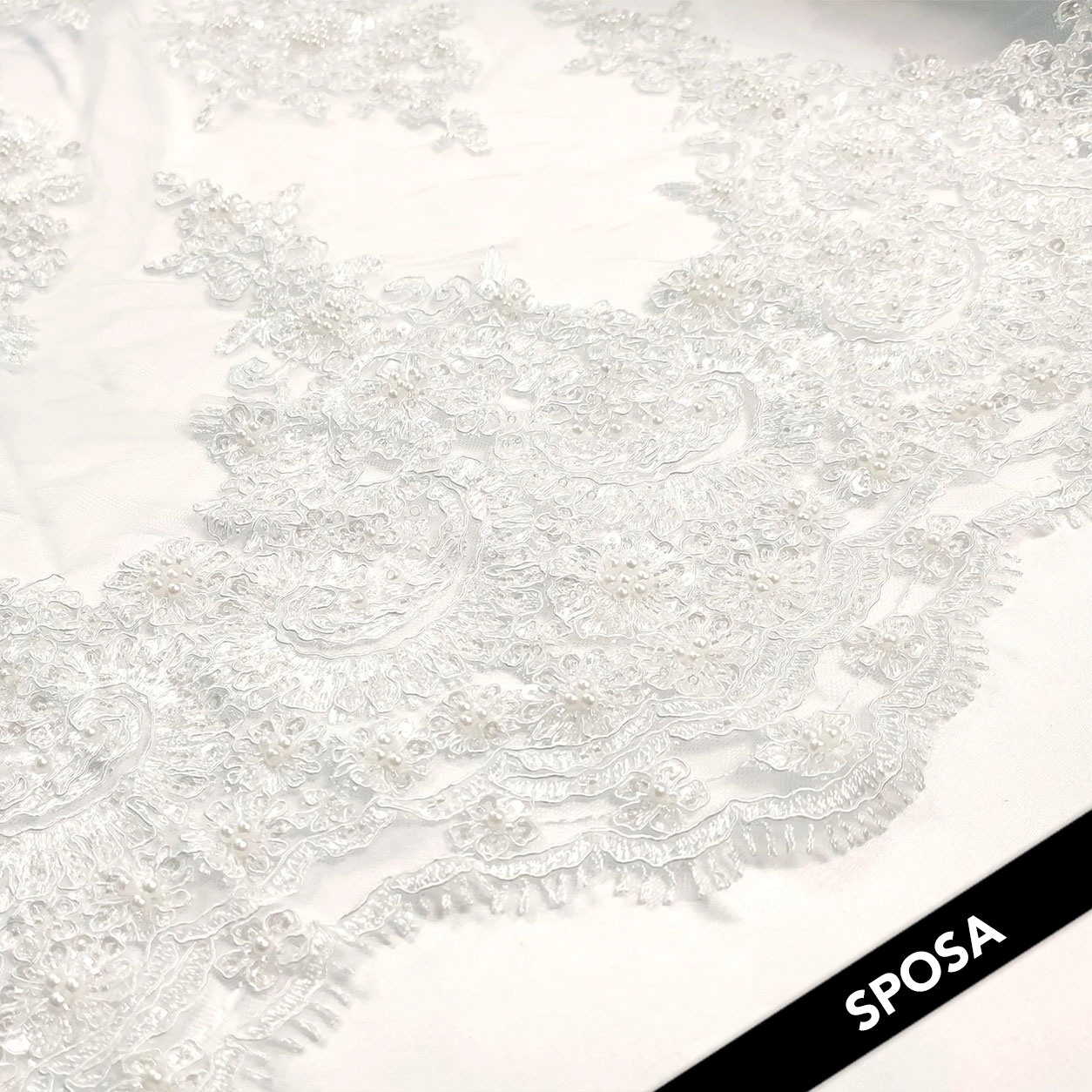 White Double Edged Beaded Tulle Lace  Image