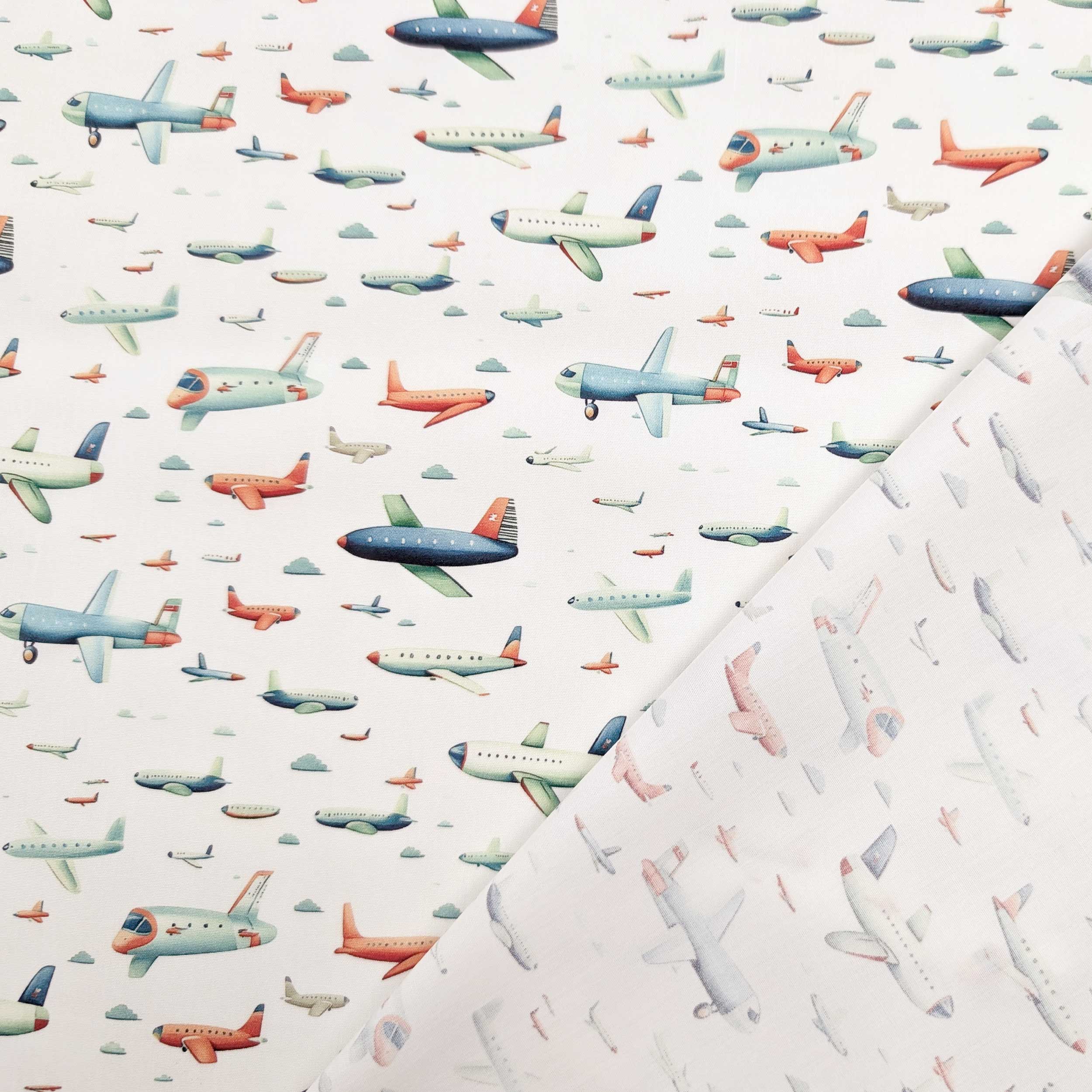 Poplin Cotton Aeroplanes White Background Image