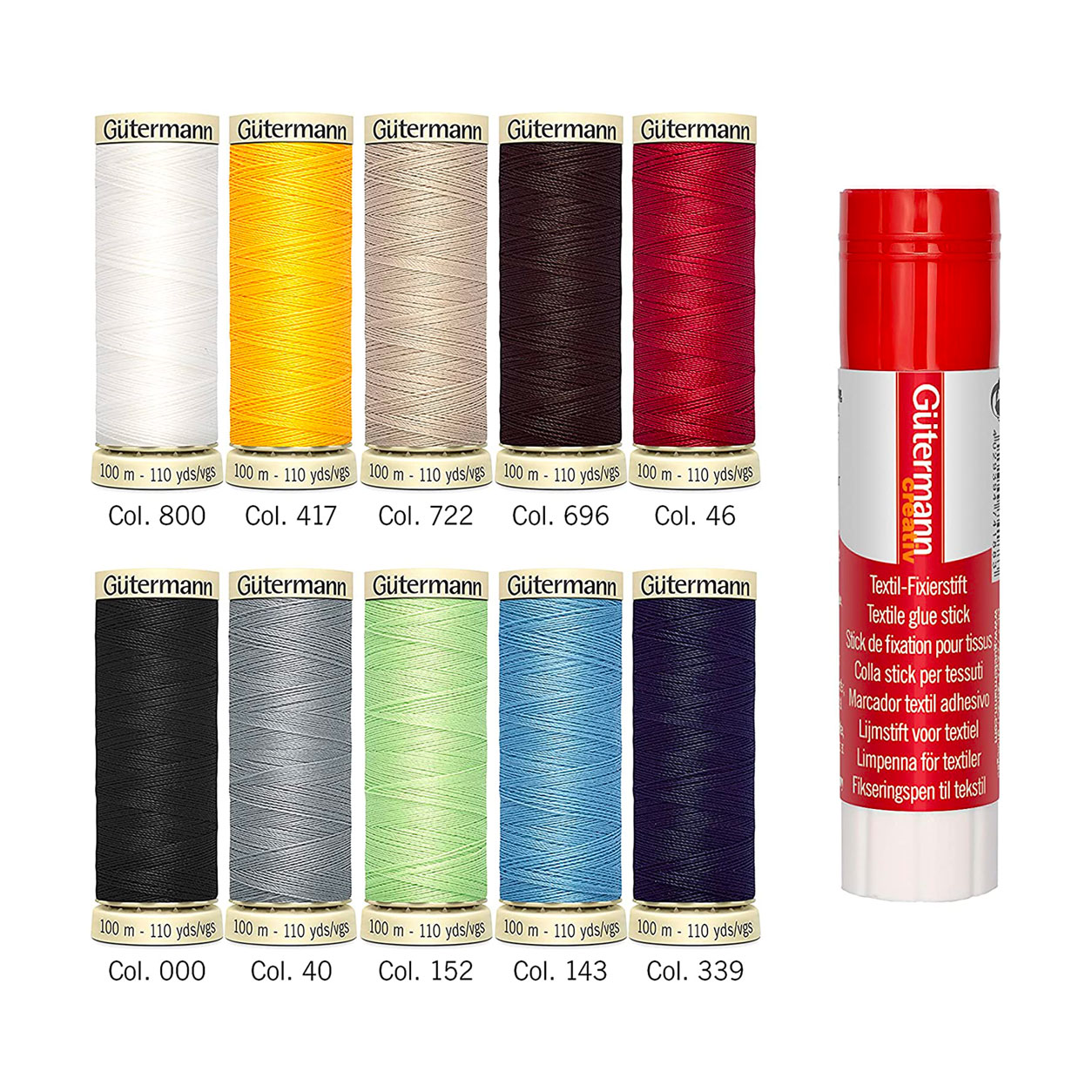 Gutermann Cucitutto 10 bobinas con barra de pegamento