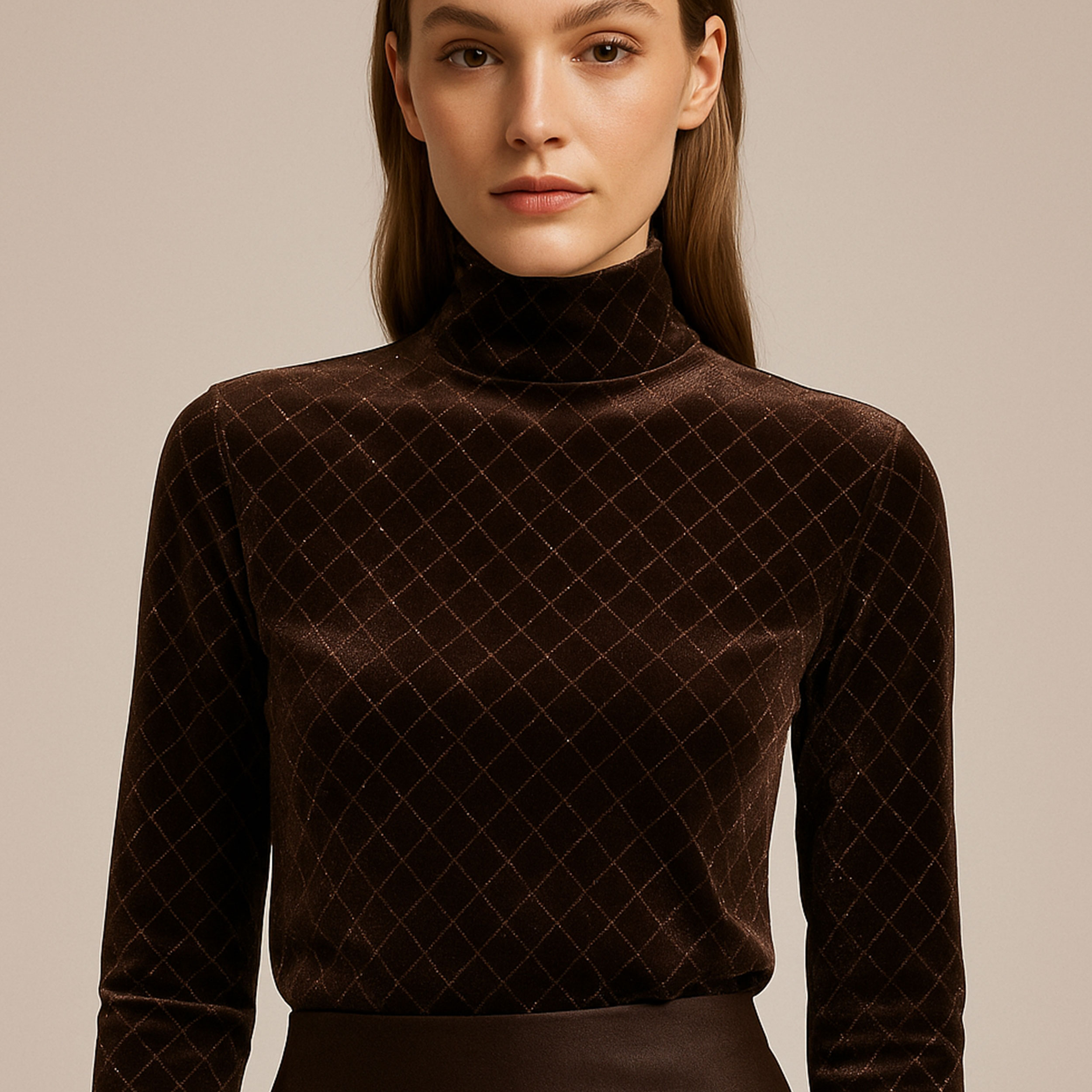 Velours biélastique marron avec losanges pailletés Image