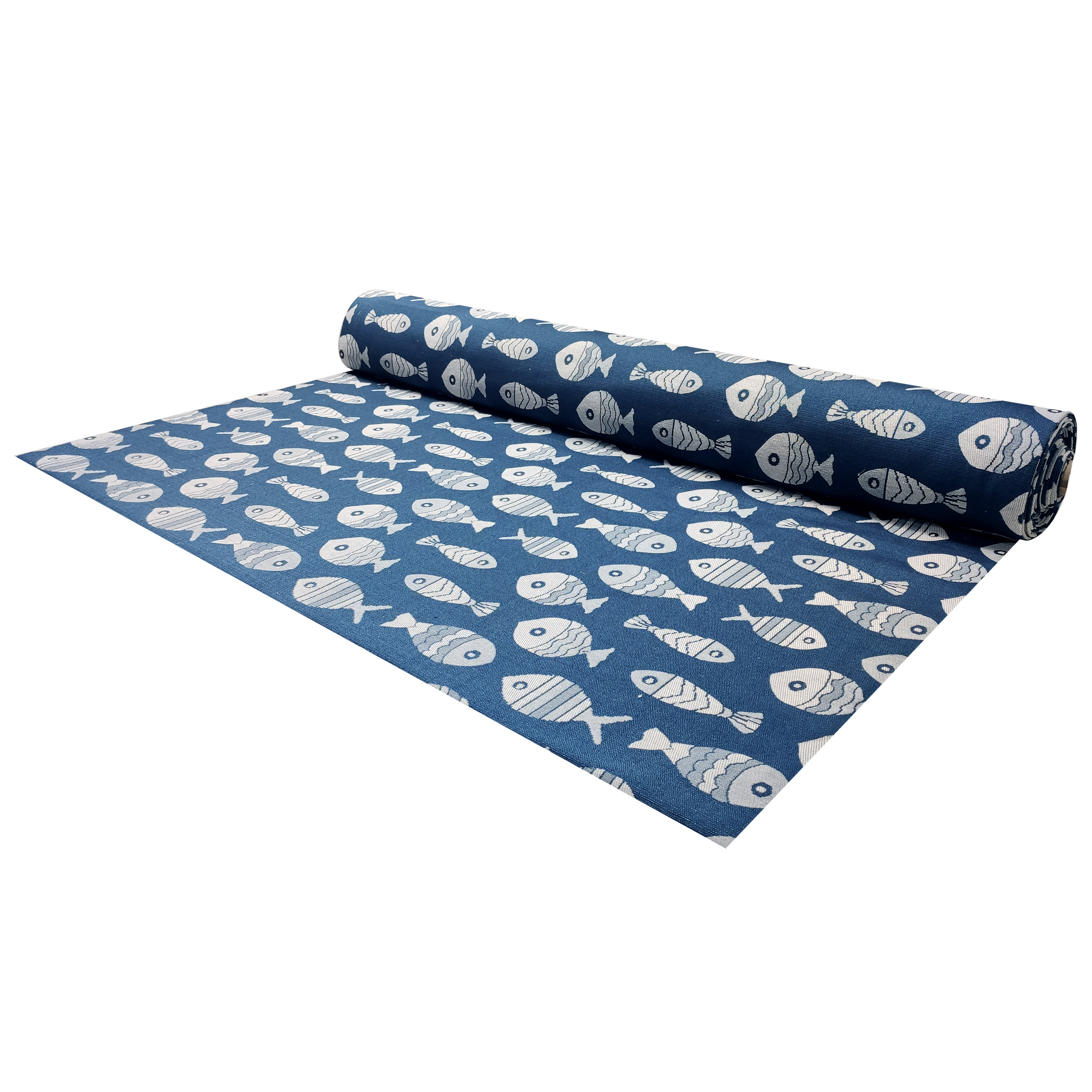Upholstery Reversible Brocade - Grey, Blue Fishes