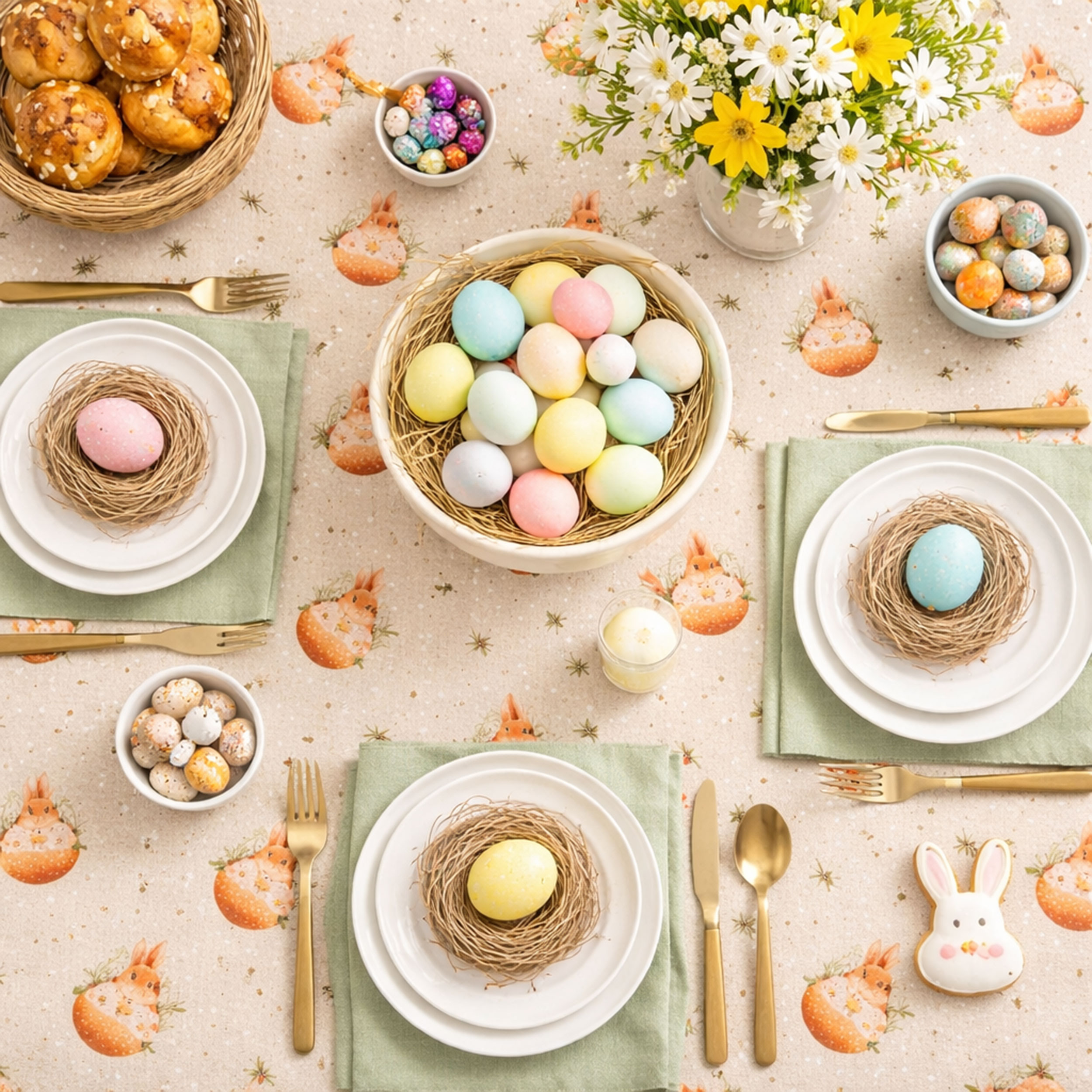 Panama Daisies and Easter Bunnies Image