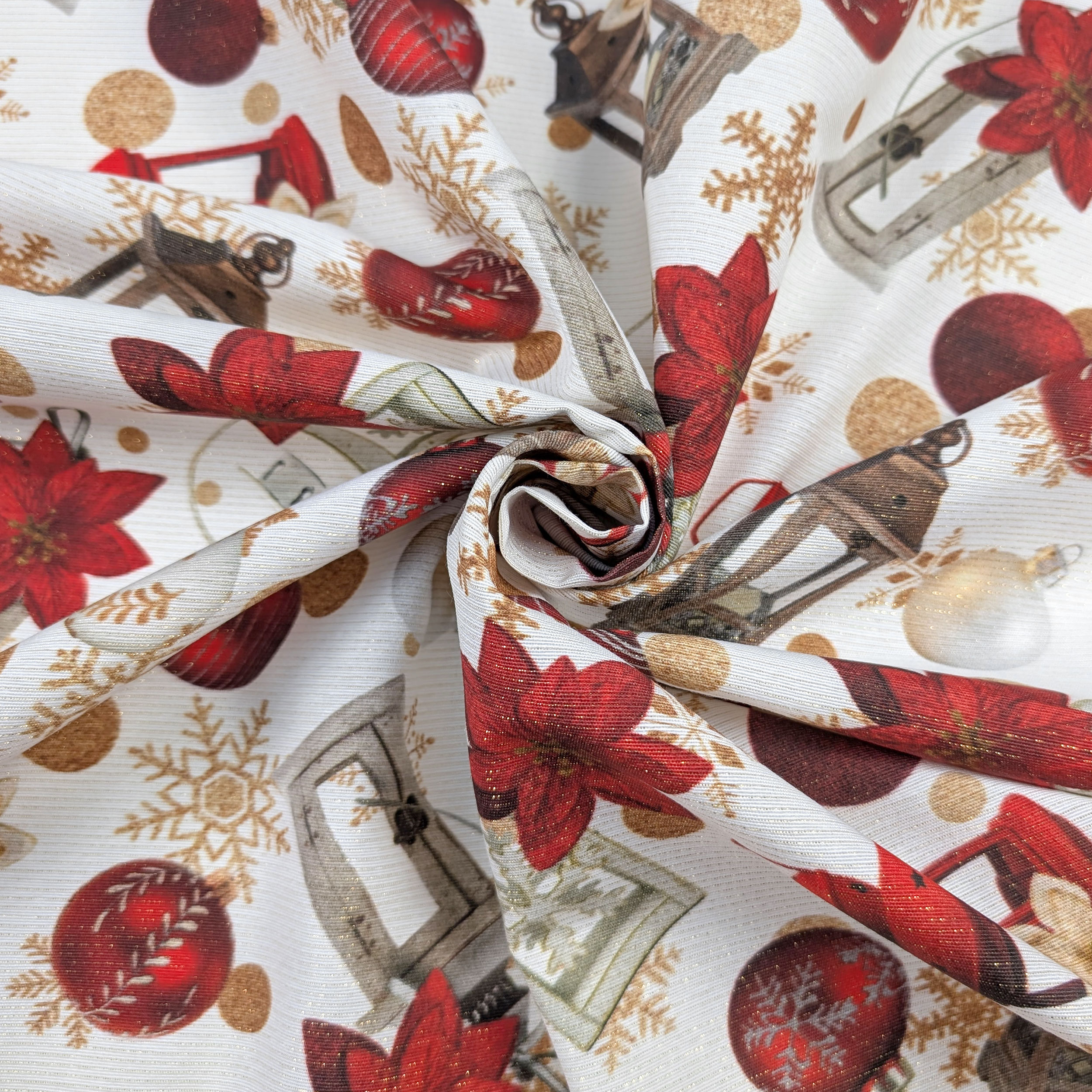 Christmas decoration fabric Lurex balls and lanterns Image