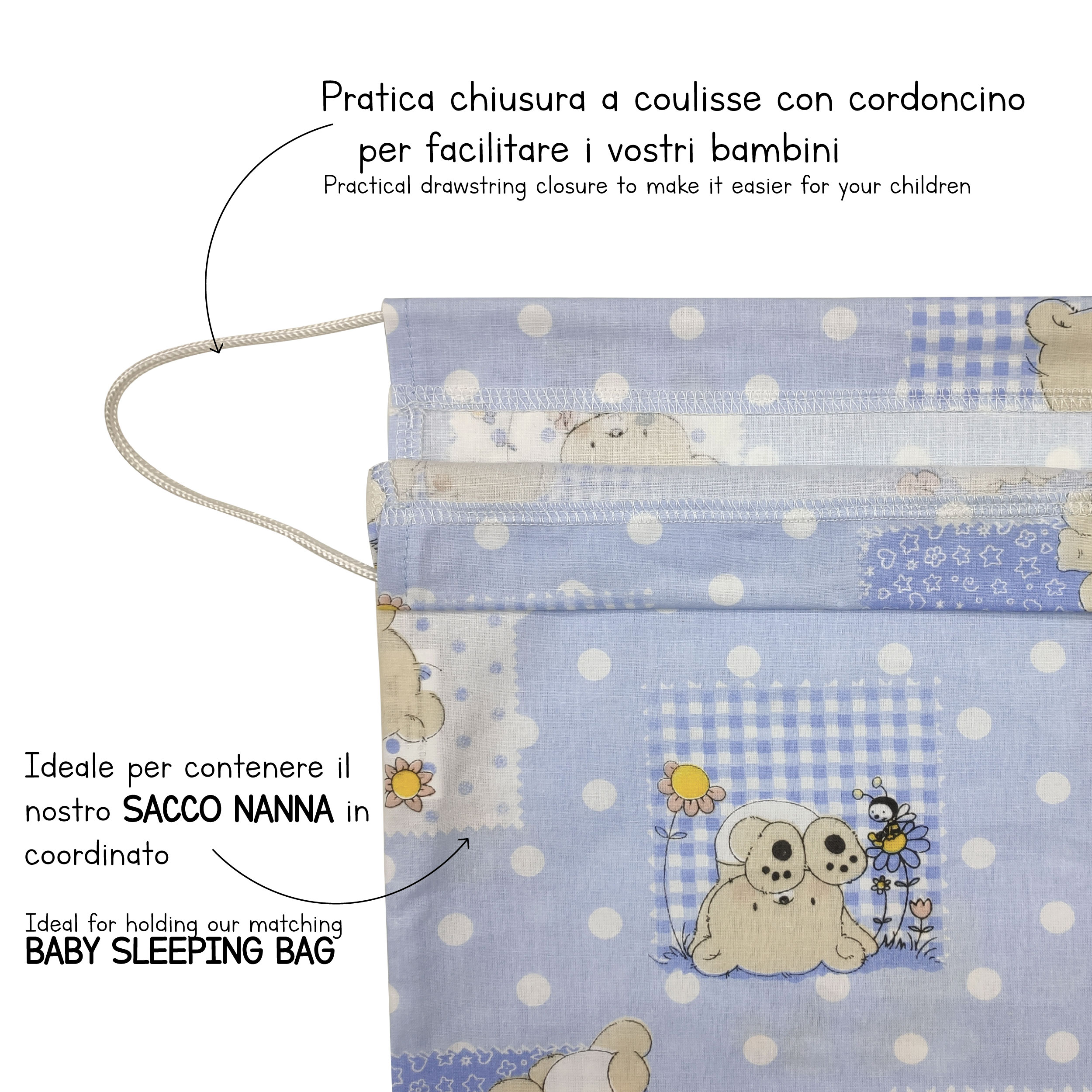 Sac à langer Ours et Abeilles Bleu clair Image