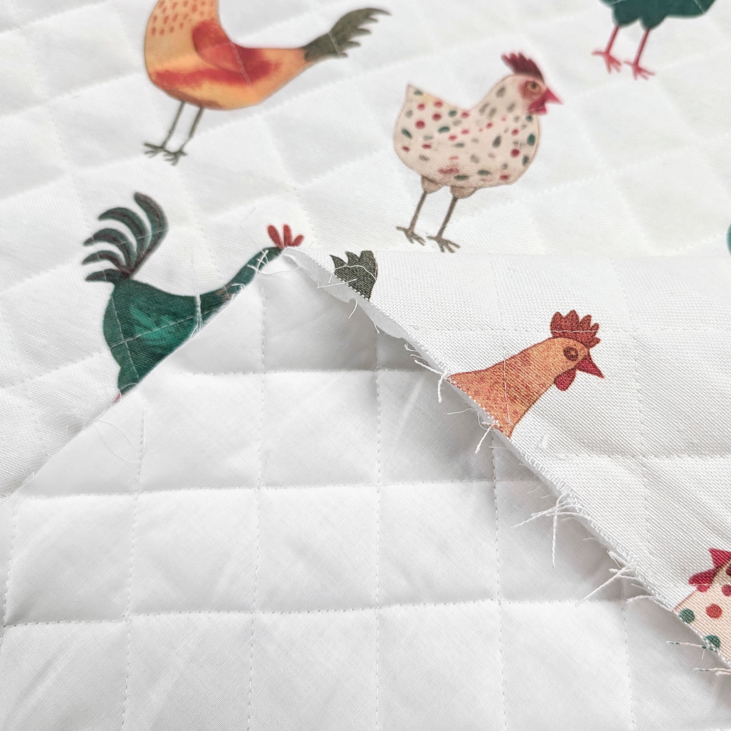 White Quilted Fabric Hens Image