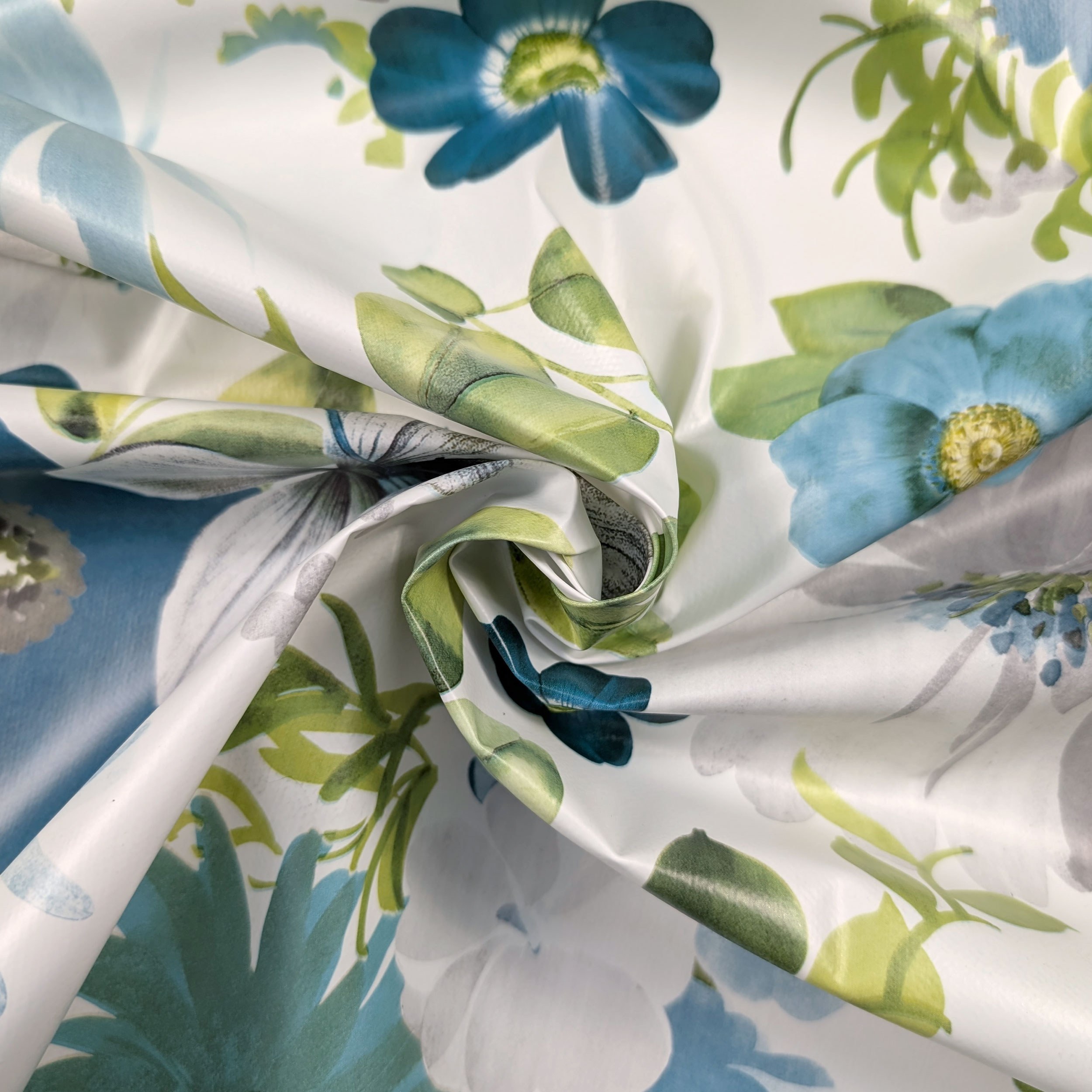 Fabric for Plasticised Tablecloth Cold Tone Flowers Image