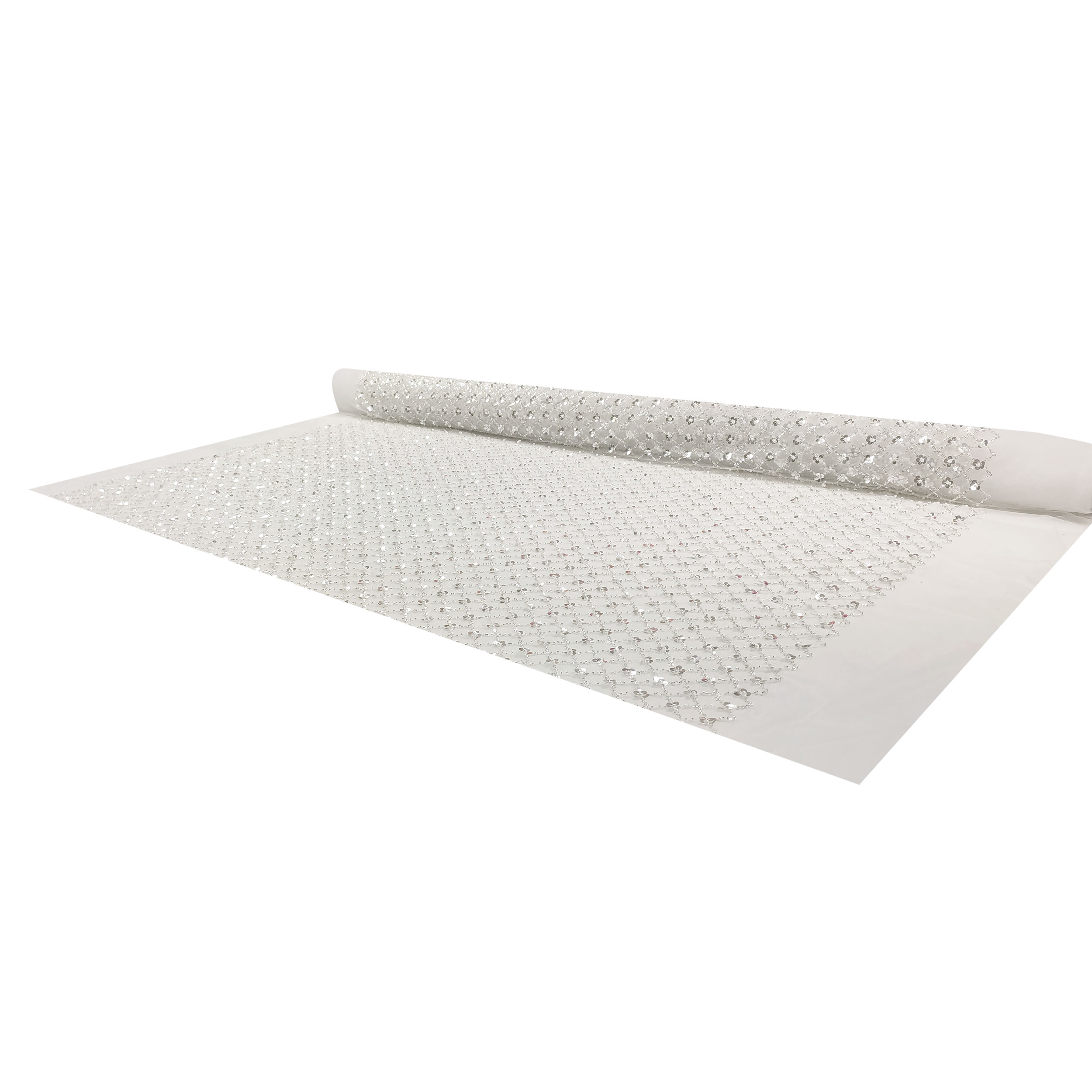 Tulle de mariée brodé de perles et de paillettes blanc