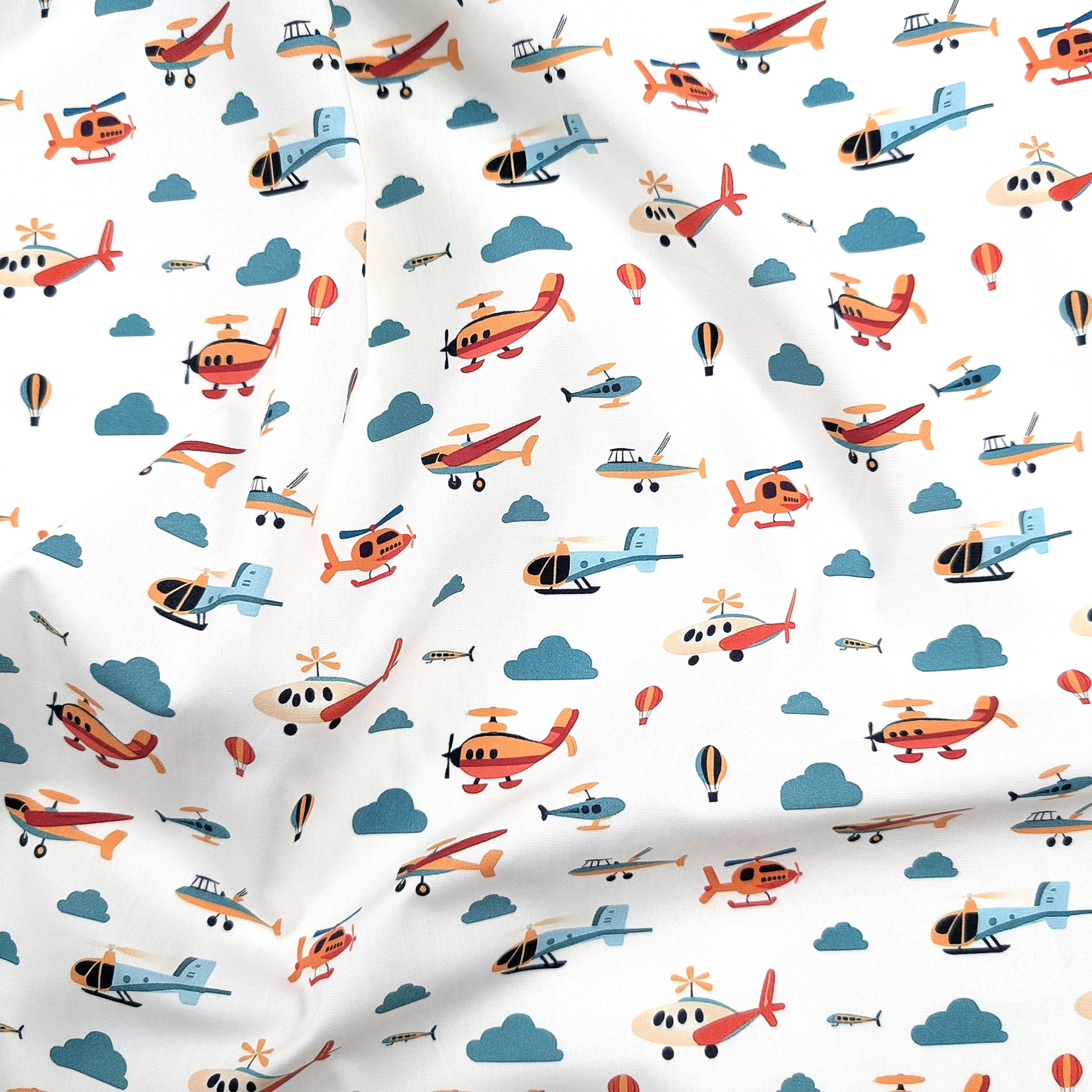 Cotton Poplin with Planes and Clouds Image