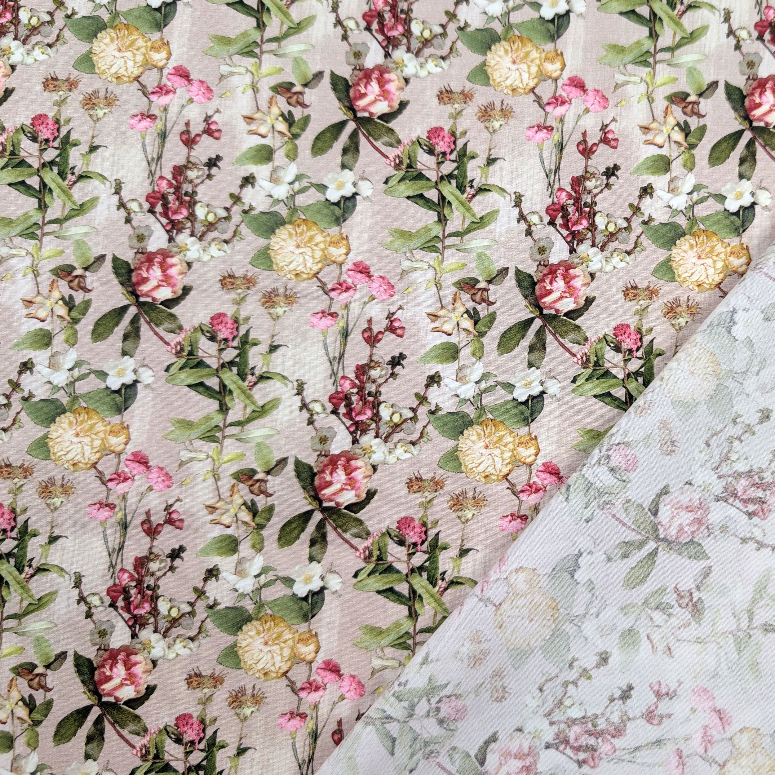 Floral Cotton Poplin Fuchsia and Yellow Flowers Image