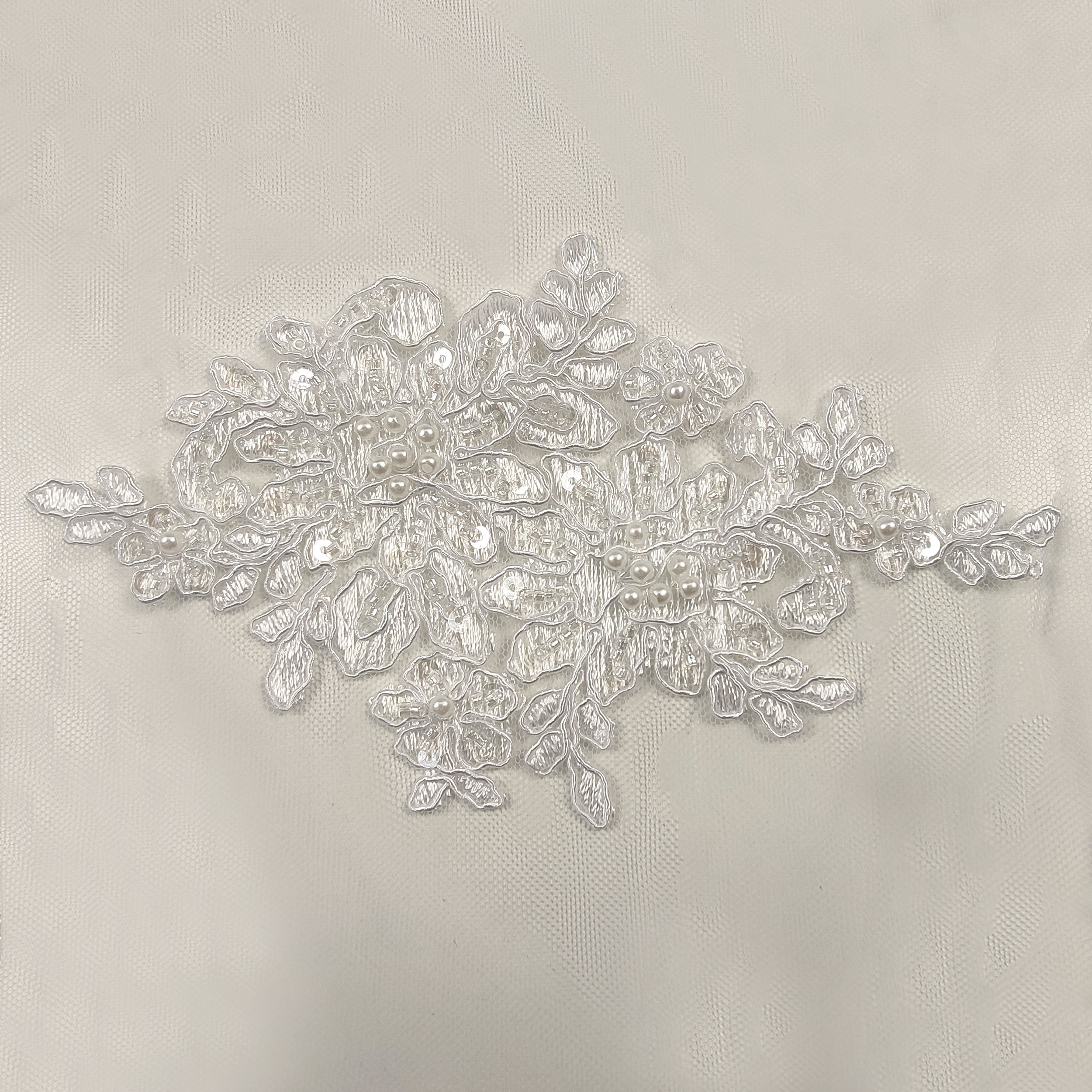 White Beaded Double Edge Tulle Lace  Image