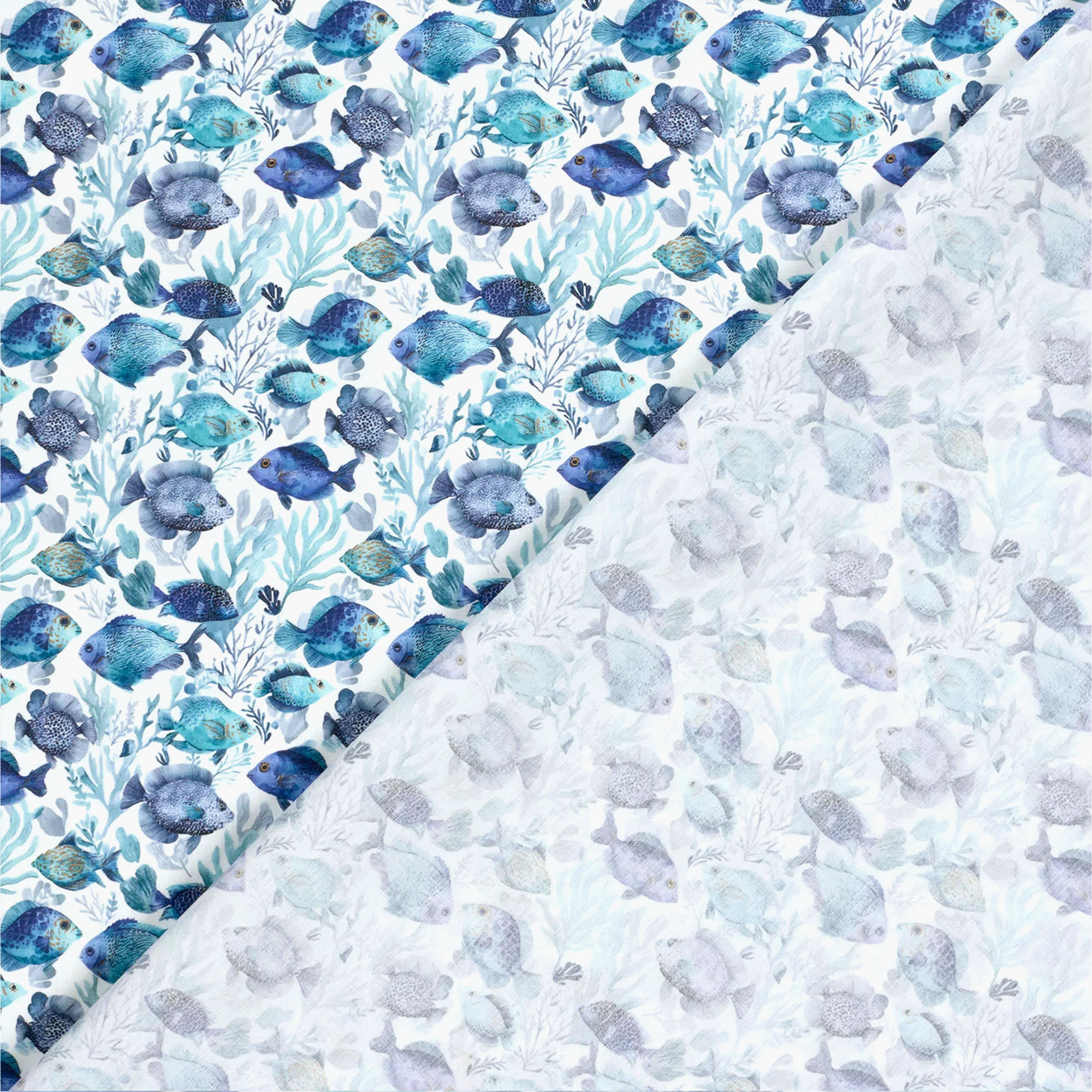 Poplin Cotton Fish and Corals Blue Image