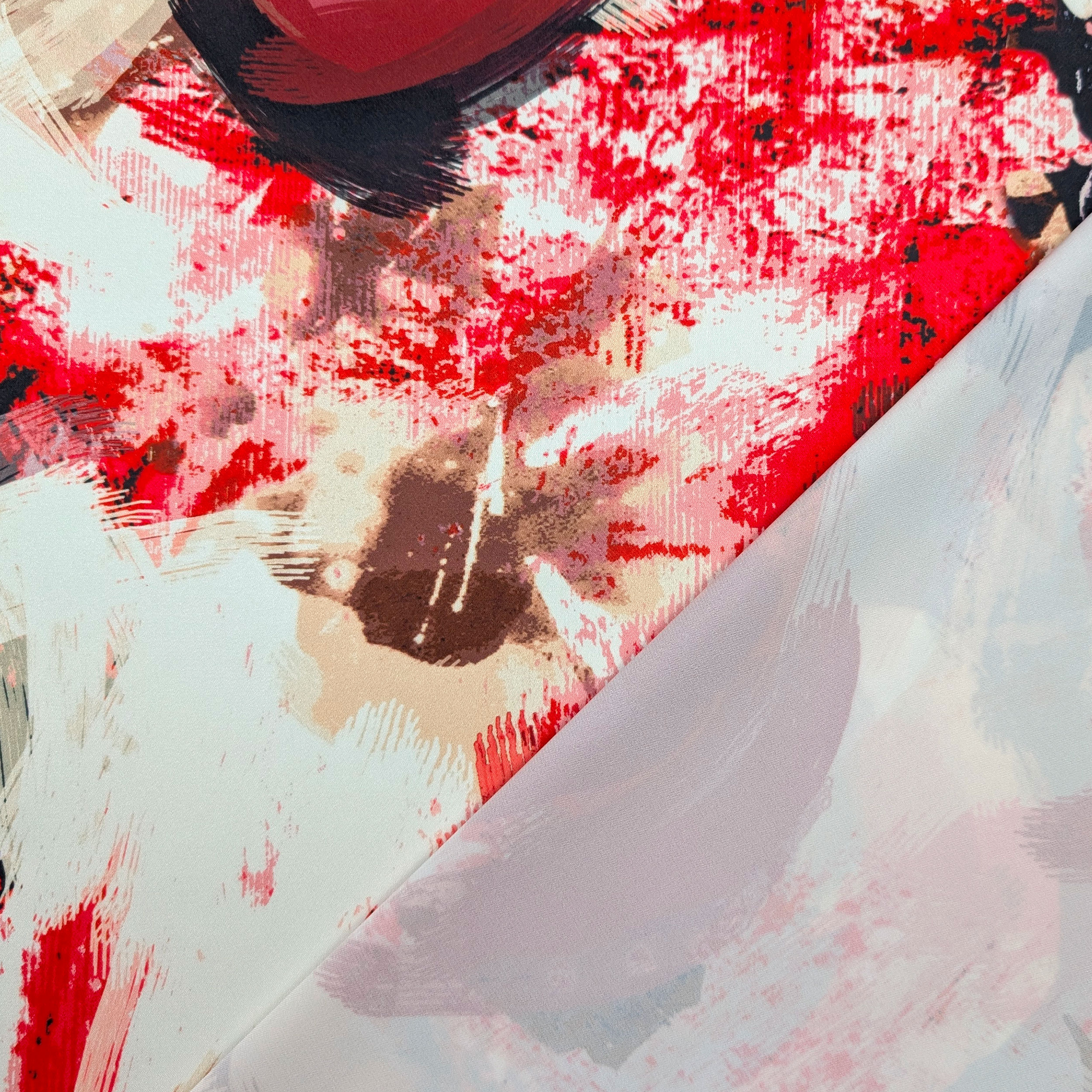 Satin Setate High Fashion Brushstroke Tones Red and Black Image