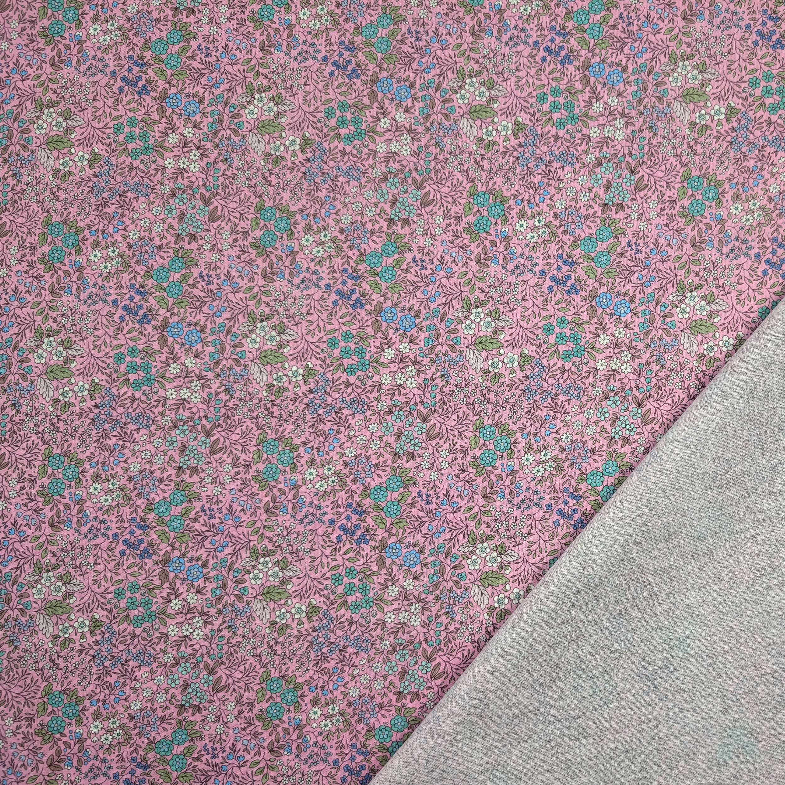 Blue and Green Floral Percale Cotton Image