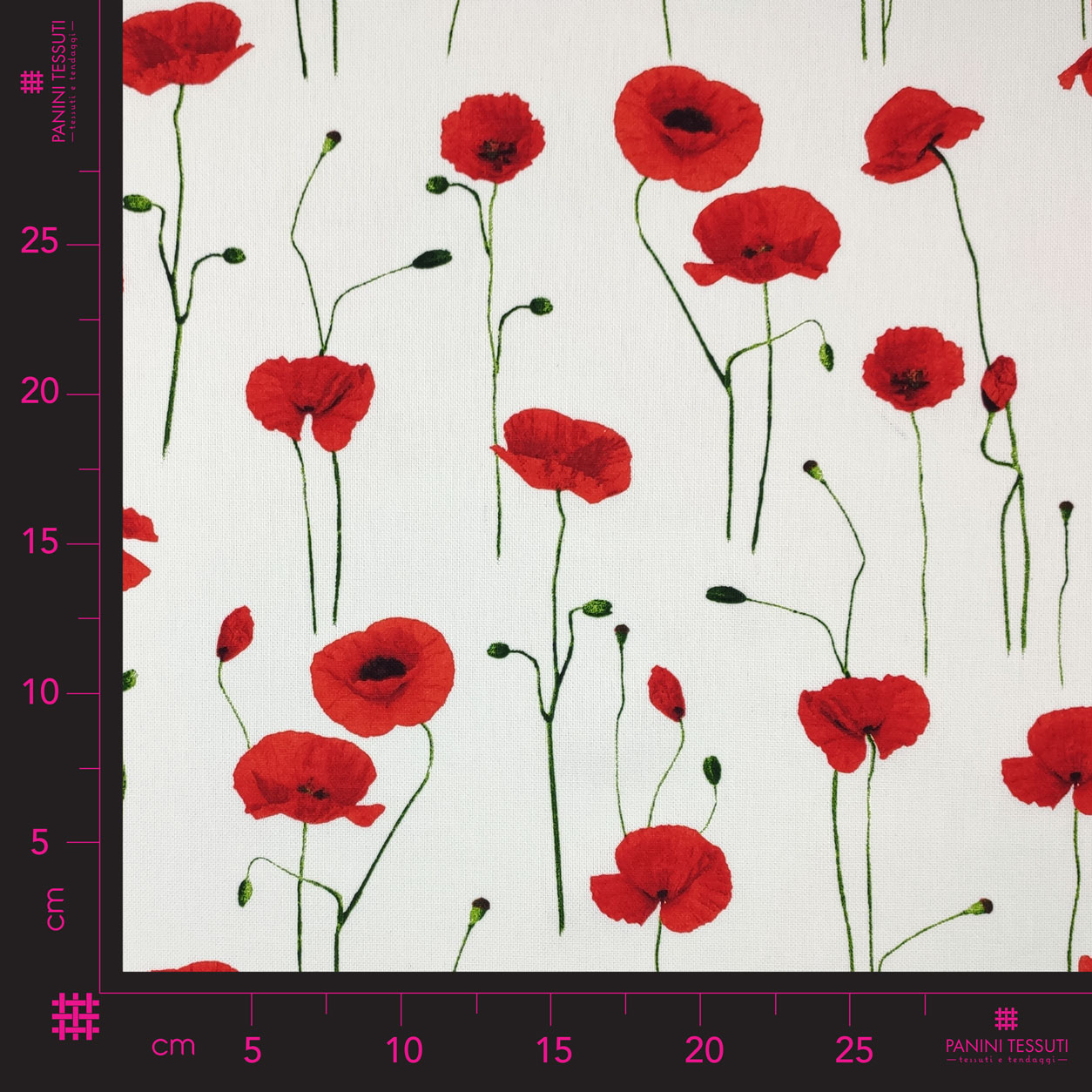 Panama Fabric Cotton Mix Poppies White Background Image
