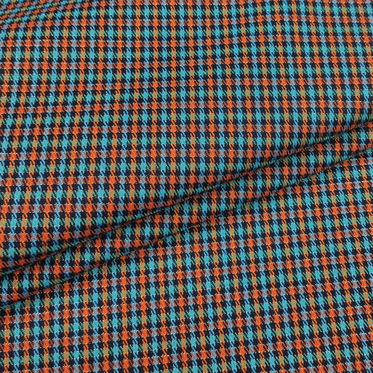 Tissu à carreaux Lurex orange et bleu